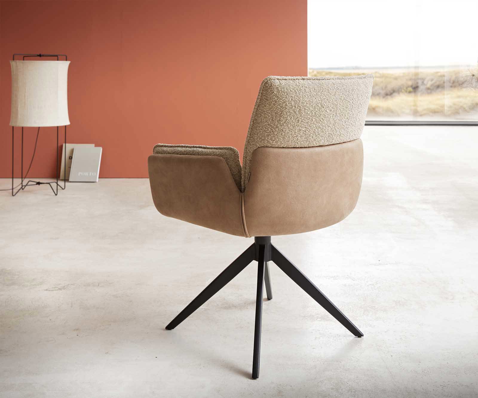 Chaise-pivotante Nela-Flex tissu mixte couleur boue pied croisé large noir pivotement sur 360° 4