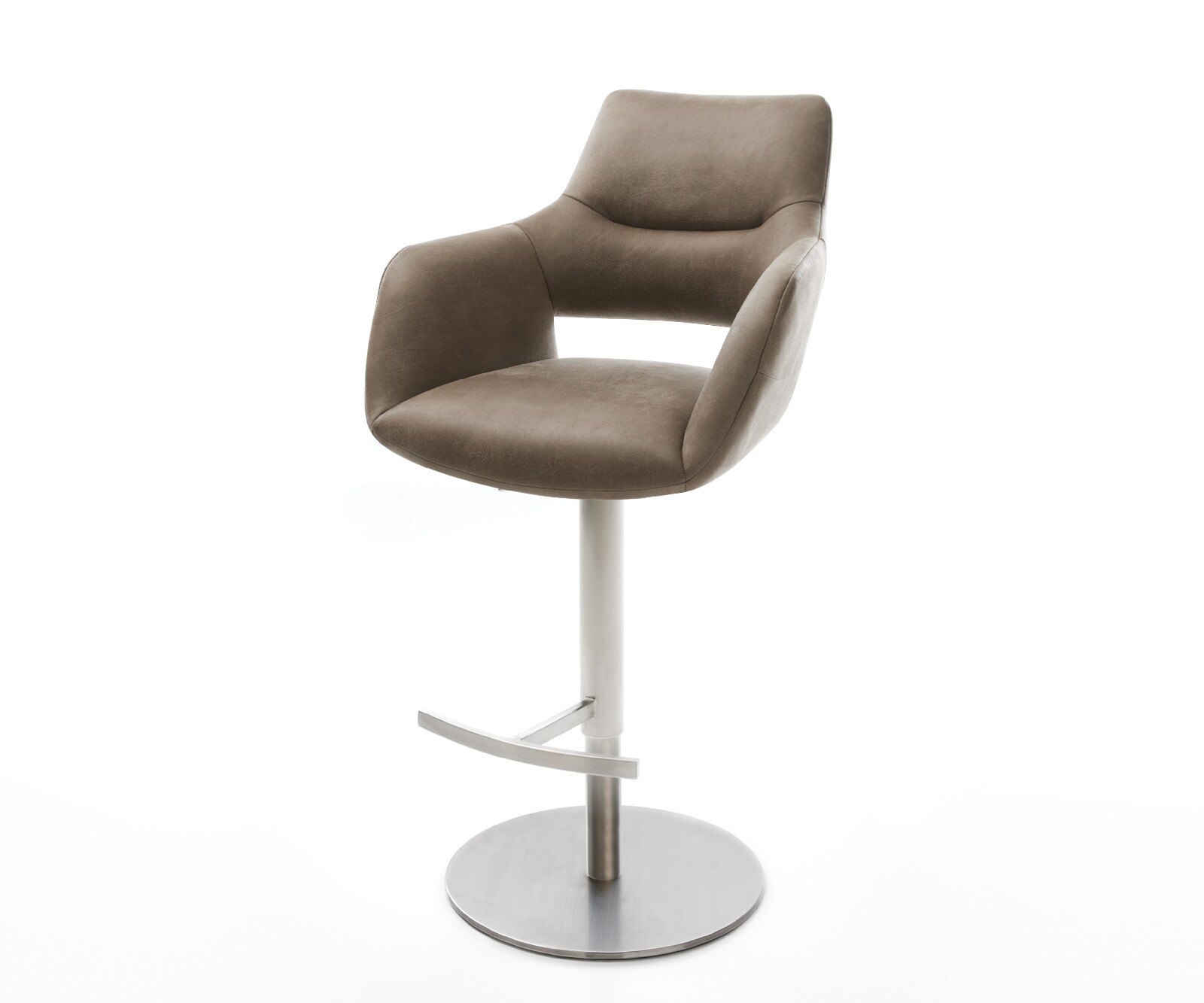 Barstuhl Yago-Flex Mikrofaser Taupe Vintage Drehfuß höhenverstellbar Edelstahl Silberfarben Taschenfederkern