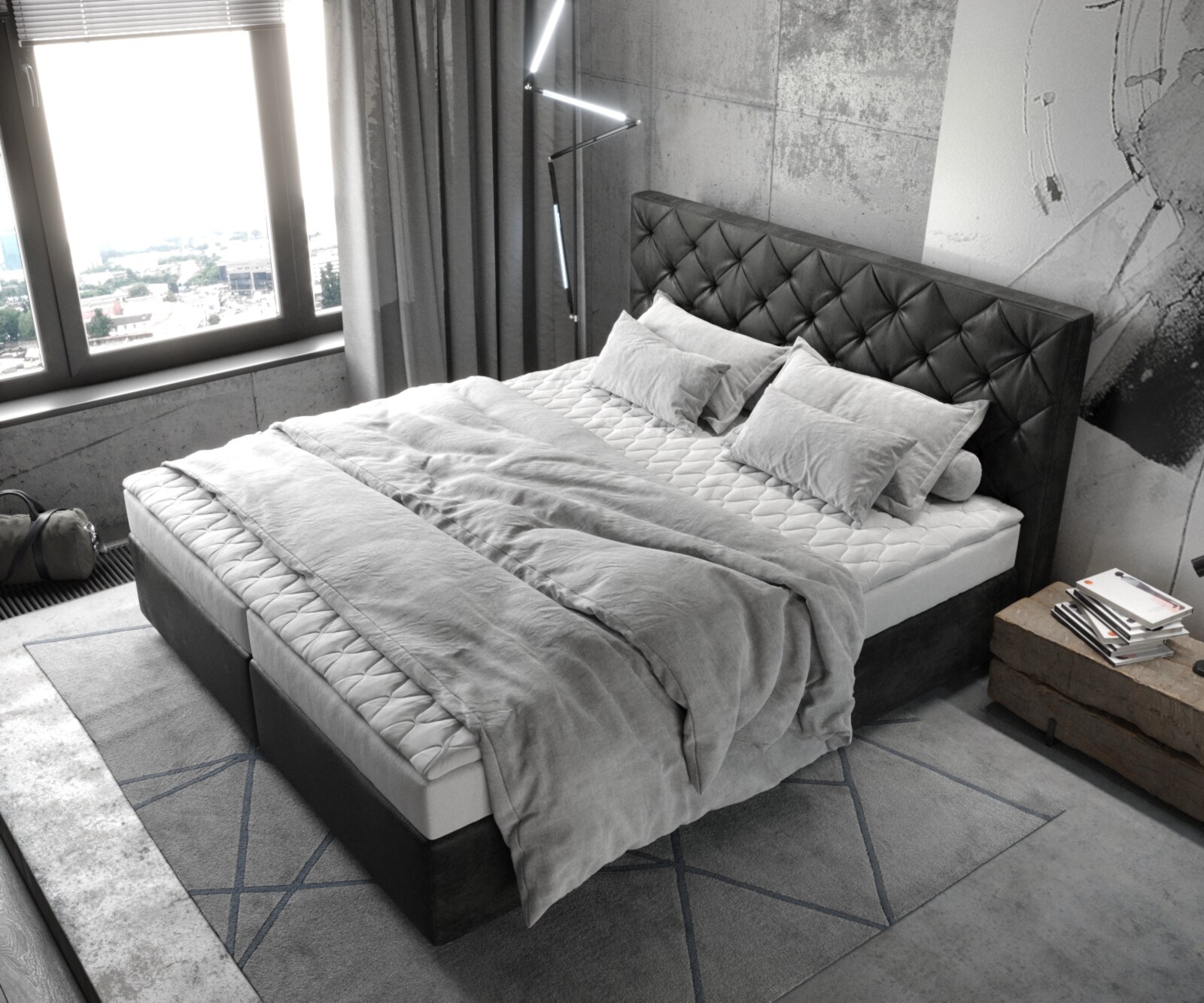 Boxspringbett Dream-Great 180x200 cm Mikrofaser Anthrazit Vintage mit Matratze und Topper 3