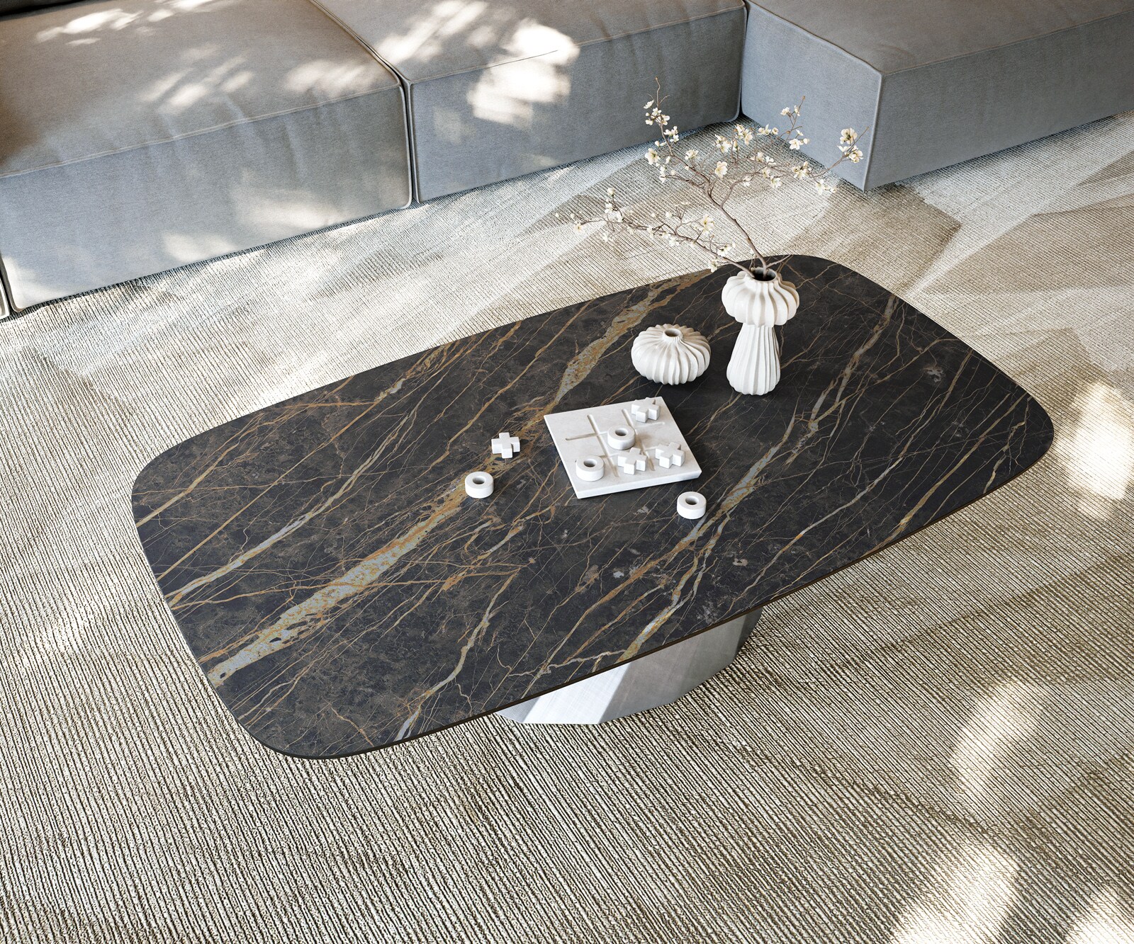Table basse Edge Boot 140x80 cm céramique Laminam® Noir Desir brun Parabi argent métallique 6