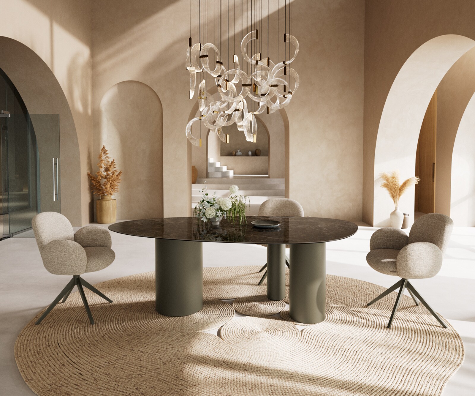 Table à manger Edge ovalee 220x120 céramique Laminam® Emperador Extra Lucidato marron foncé Troa métal effet finition titanee 2