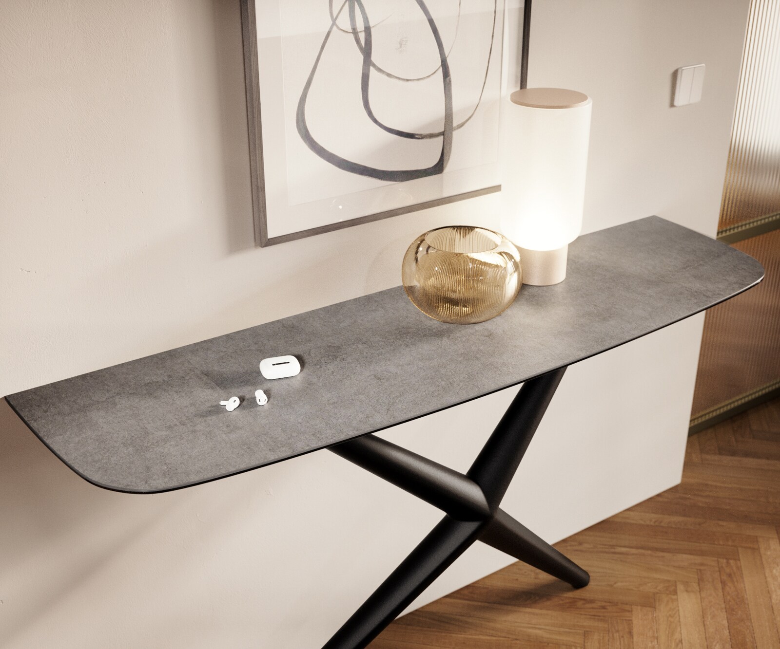 Konsolentisch Edge Boot 140x40 cm Keramik Beton Grau Estelo Metall Schwarz 5