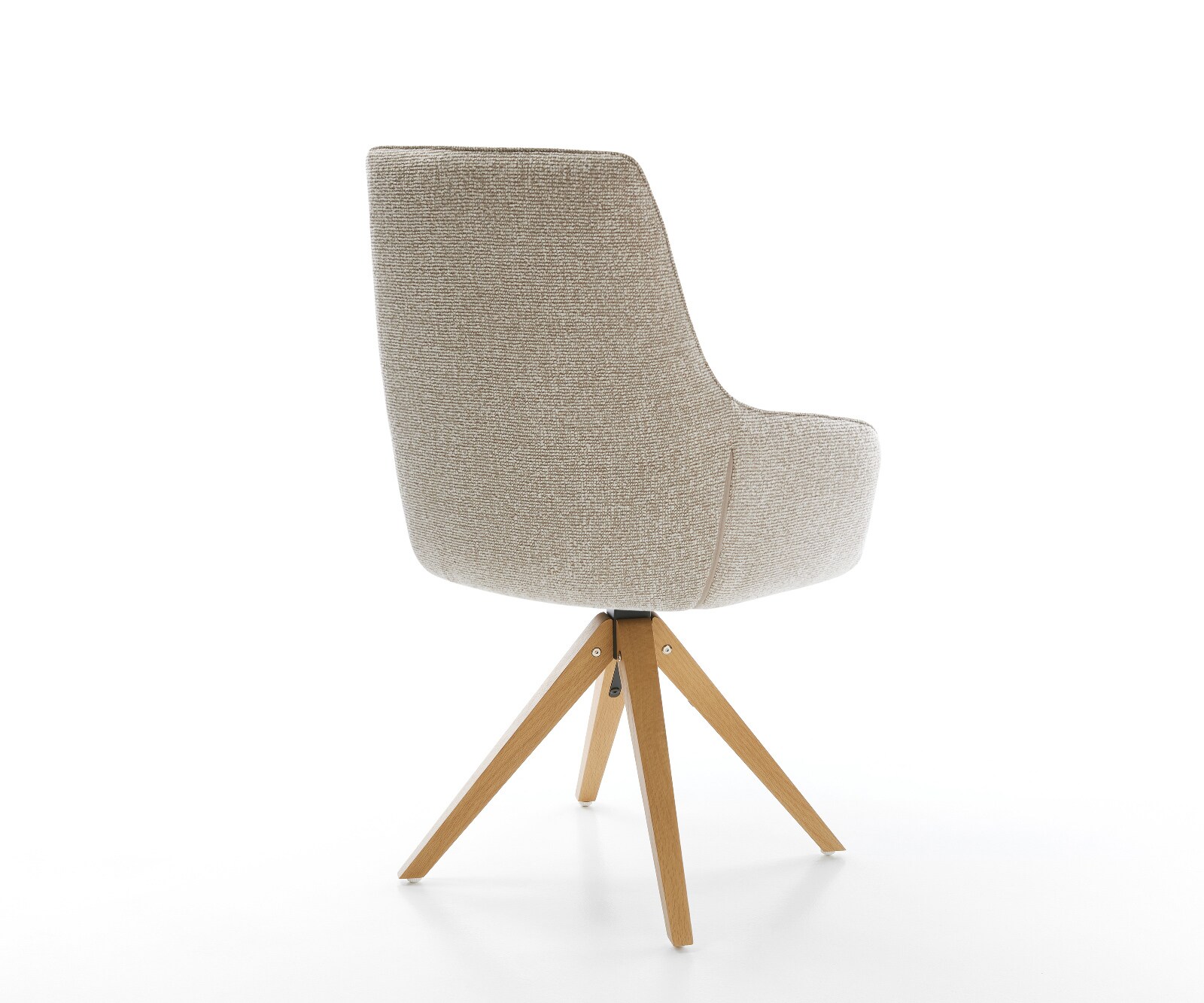 Chaise-pivotante Zelia-Flex avec accoudoirs tissu tissé doux beige pied en bois angulaire naturel pivotement sur 180° resorts ensachés 4