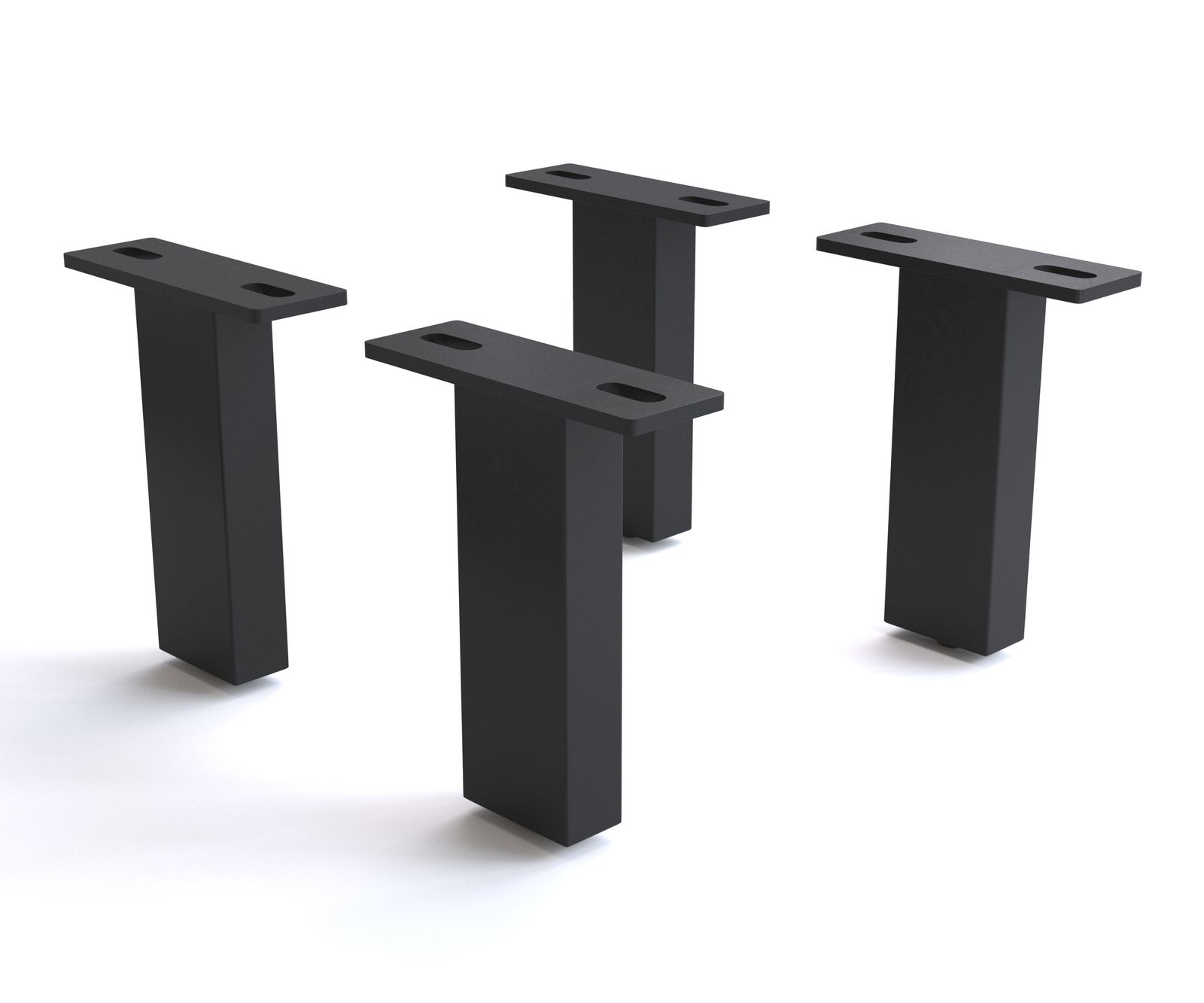 Pied-carré 15 cm métal noir pour tous types de meubles (set de 4)
