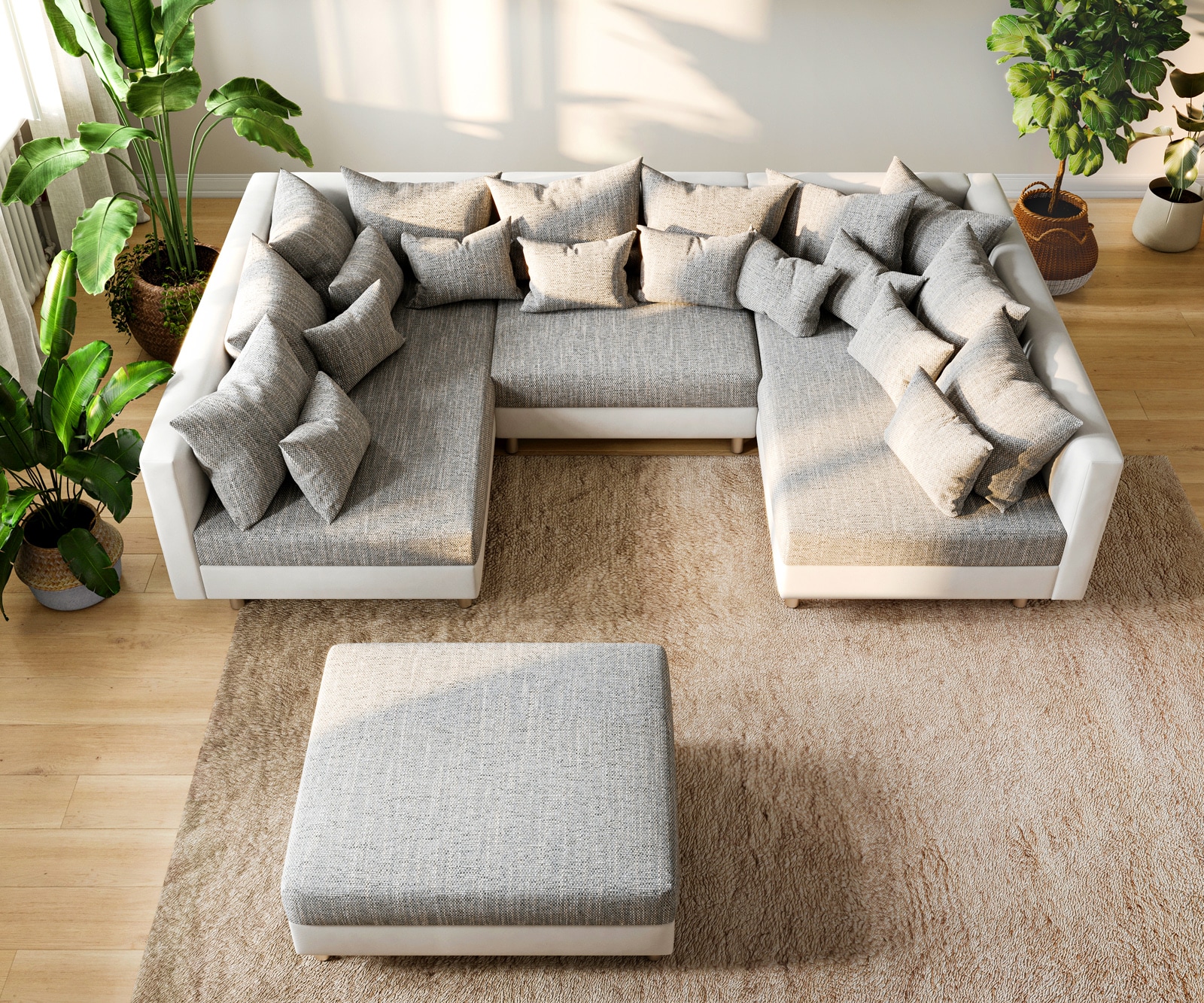 Wohnlandschaft Clovis Weiss Hellgrau Modulsofa Hocker  4 Wohnlandschaft Clovis Weiss Hellgrau Modulsofa Hocker  4