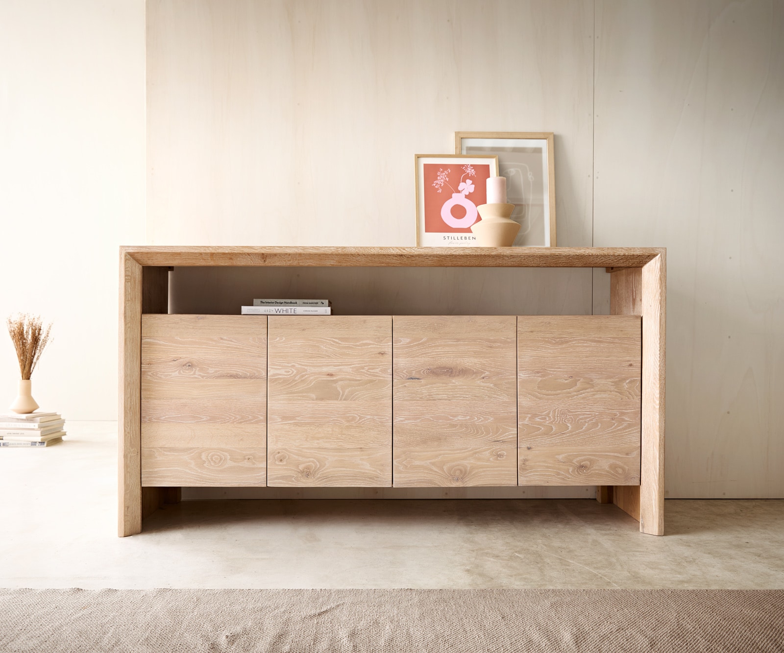 Sideboard Assuan 175 cm Eiche Gekalkt 4 Türen 1 Fach 1 Sideboard Assuan 175 cm Eiche Gekalkt 4 Türen 1 Fach 1