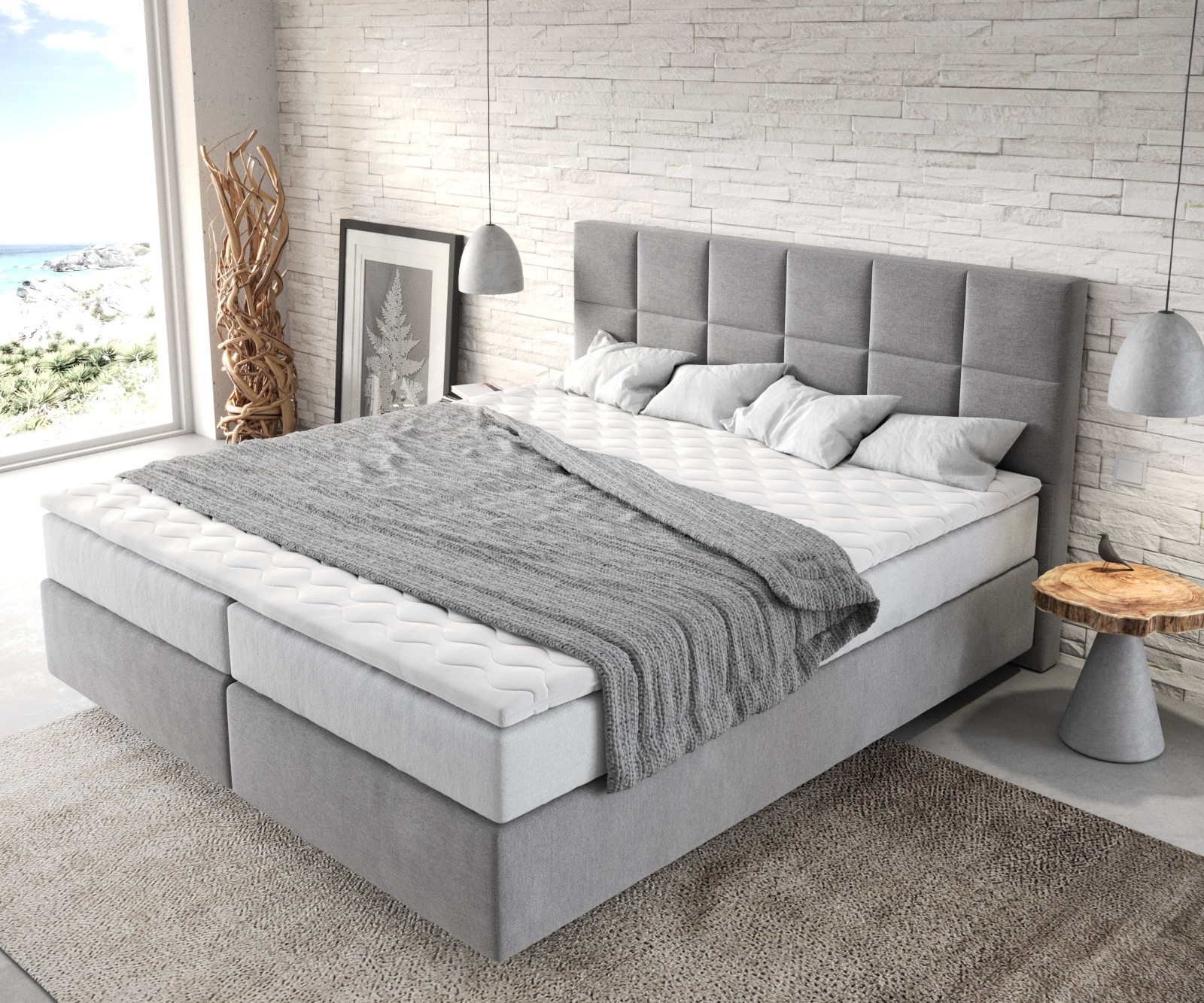 Boxspringbett Dream-Fine 180x200 cm Mikrofaser Grau mit TFK Matratze und Visco Topper 3 Boxspringbett Dream-Fine 180x200 cm Mikrofaser Grau mit TFK Matratze und Visco Topper 3