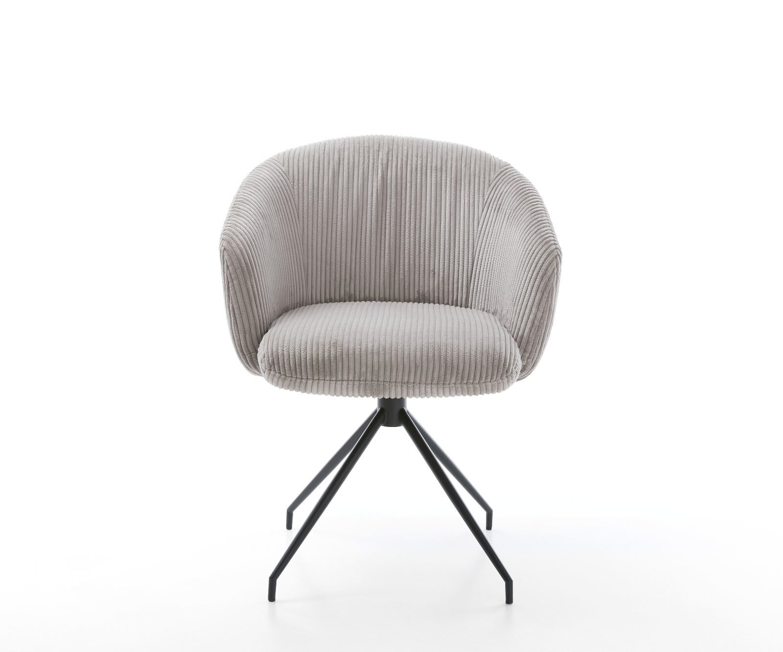 Chaise-pivotante Caja-Flex avec accoudoirs côtelé gris argenté pied croisé conique noir pivotement sur 180° ressorts ensachés 2