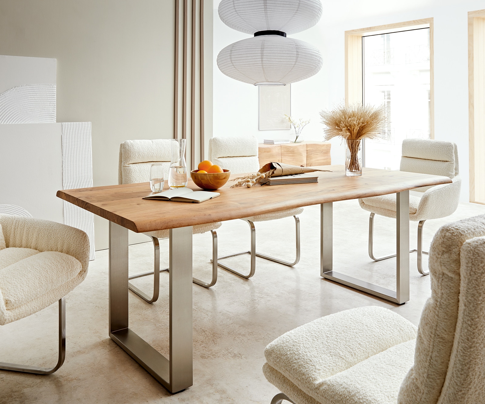 Esstisch Edge 200x100 Akazie Natur Edelstahl Schmal Live-Edge Esstisch Edge 200x100 Akazie Natur Edelstahl Schmal Live-Edge