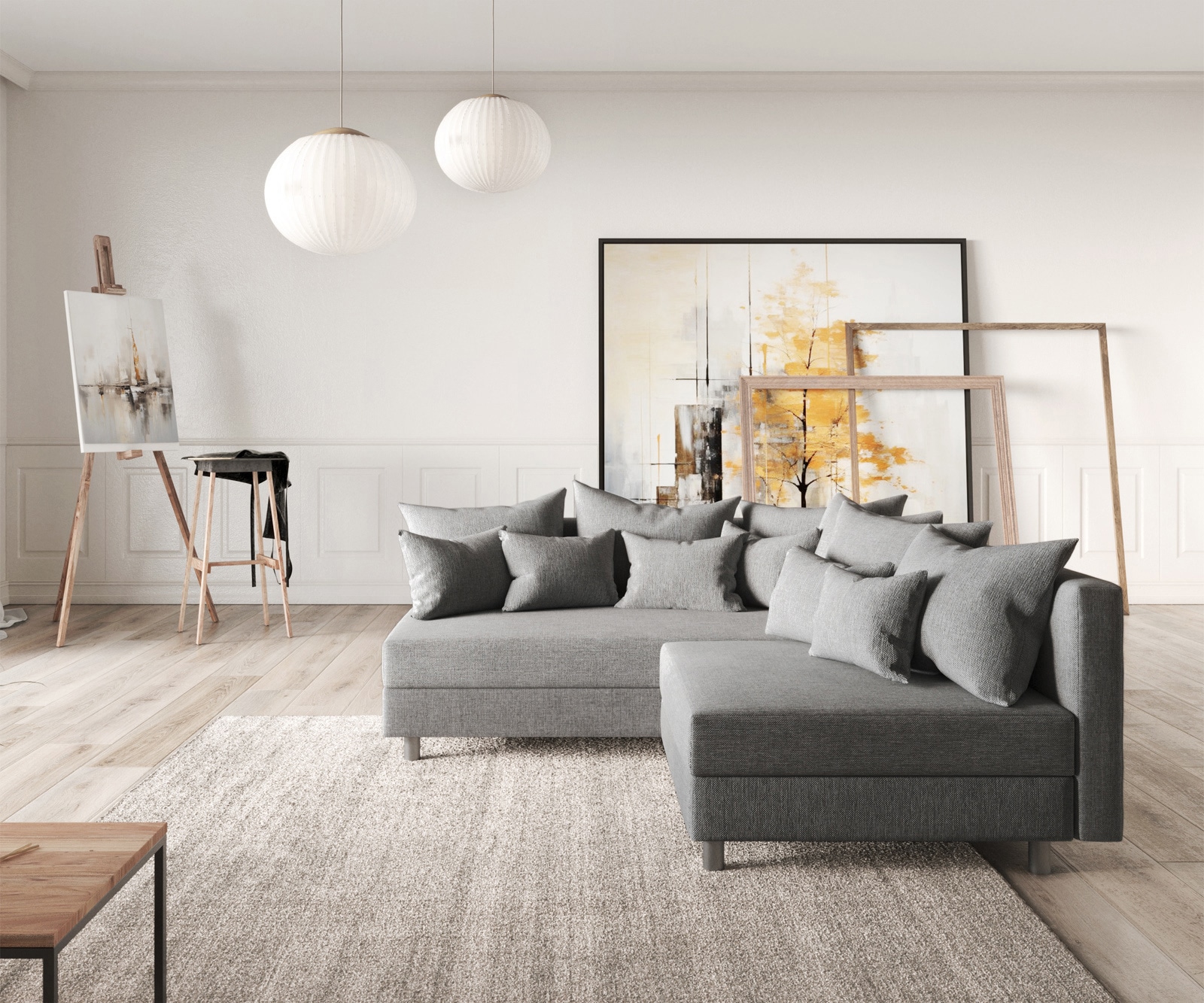 Ecksofa Clovis Grau Flachgewebe Ottomane Links Modulsofa