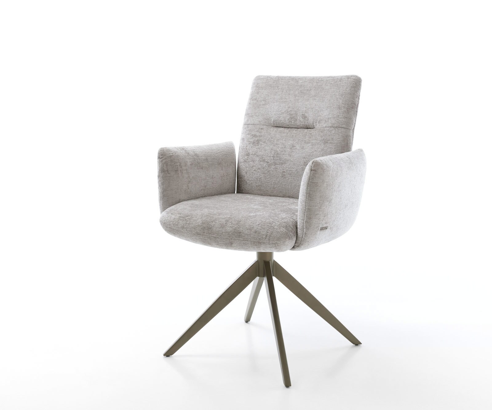 Chaise-pivotante Jova-Flex avec accoudoirs chenille gris argenté pied croisé large aspect titane pivotement sur 360° ressorts ensachés 1