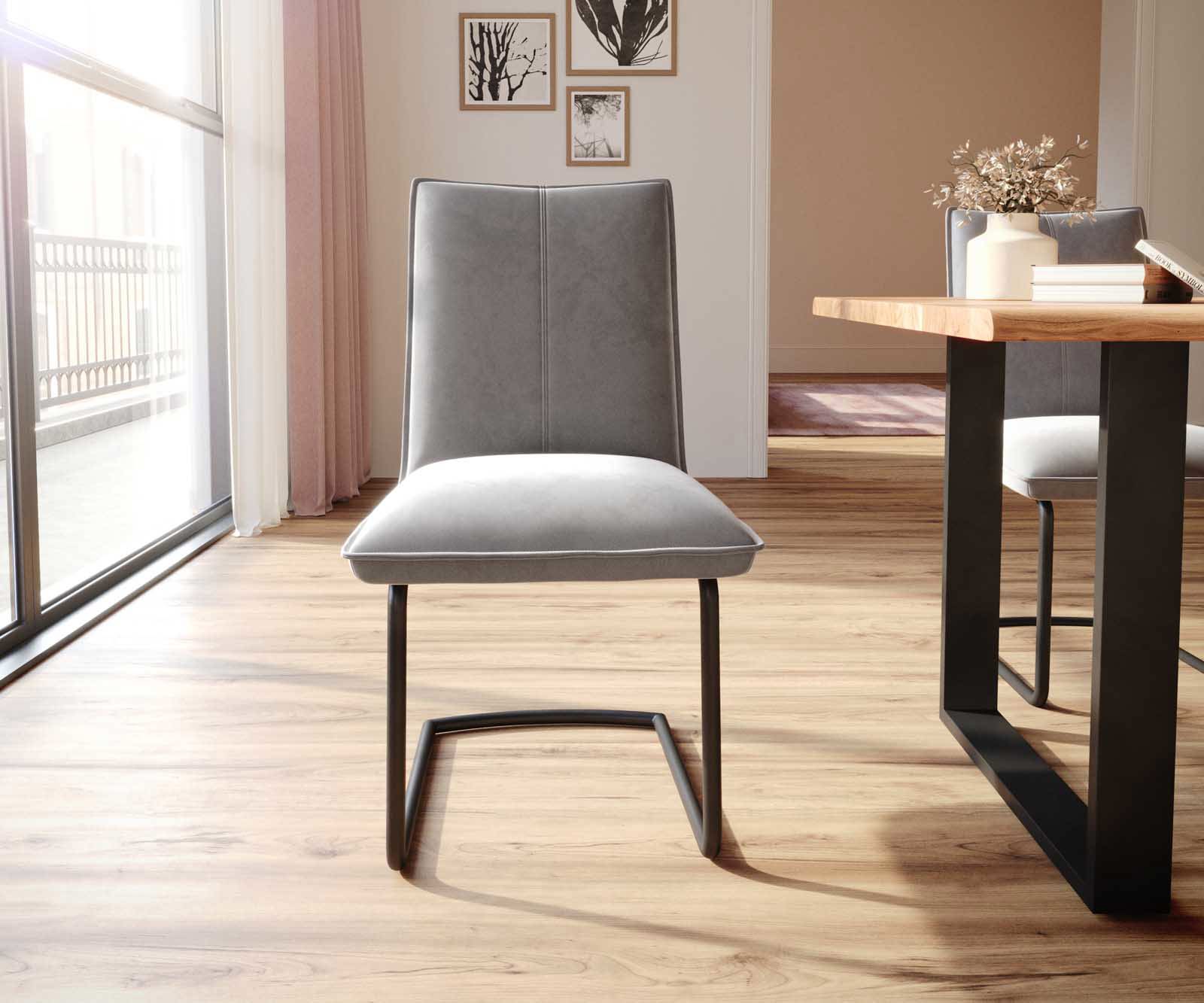 Freischwinger Lelio-Flex Samt Grau Freischwinger rund Schwarz Taschenfederkern 2