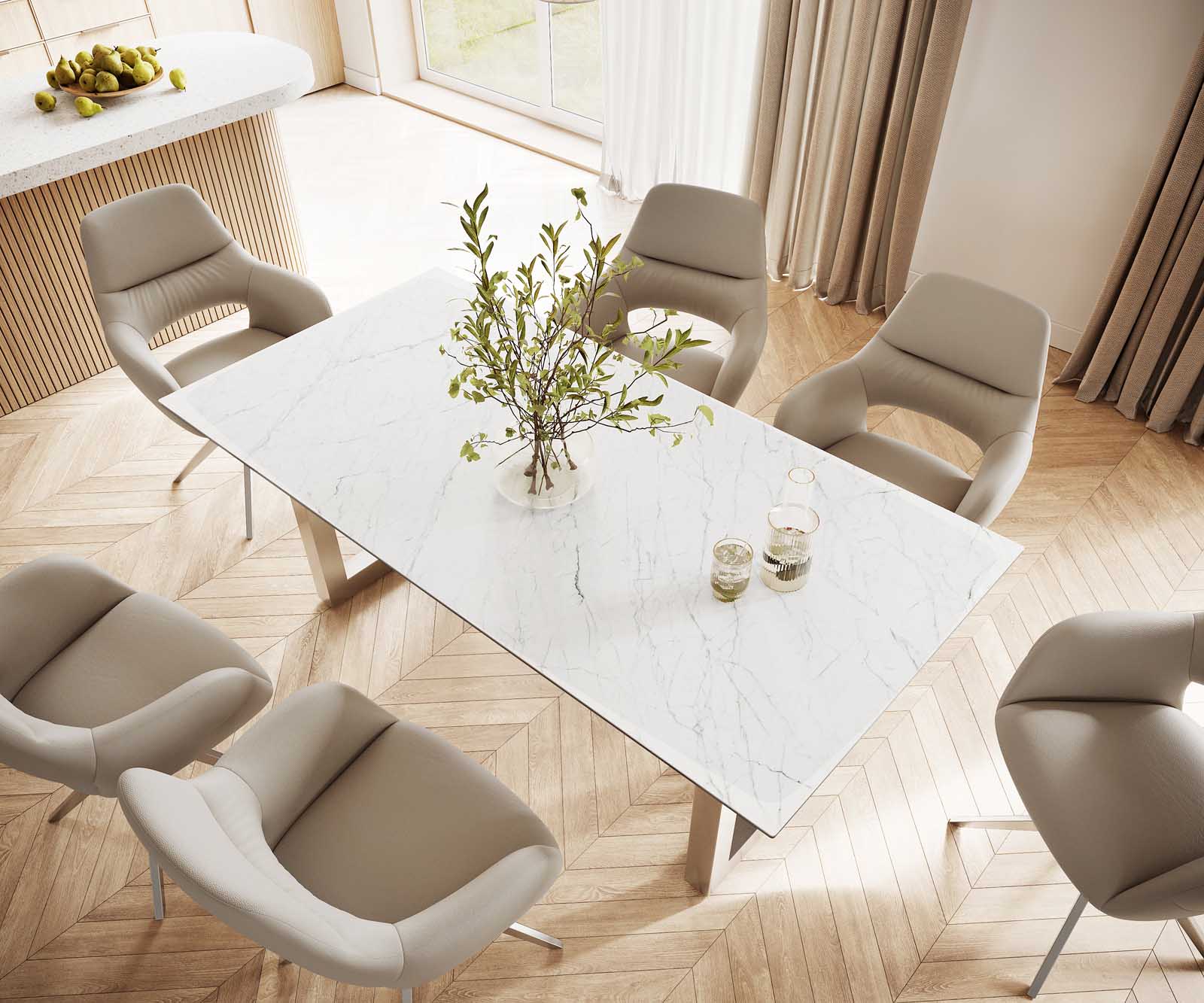 Esstisch Edge 200x100 Keramik Laminam® Statuarietto Weiß Edelstahl Breit 3