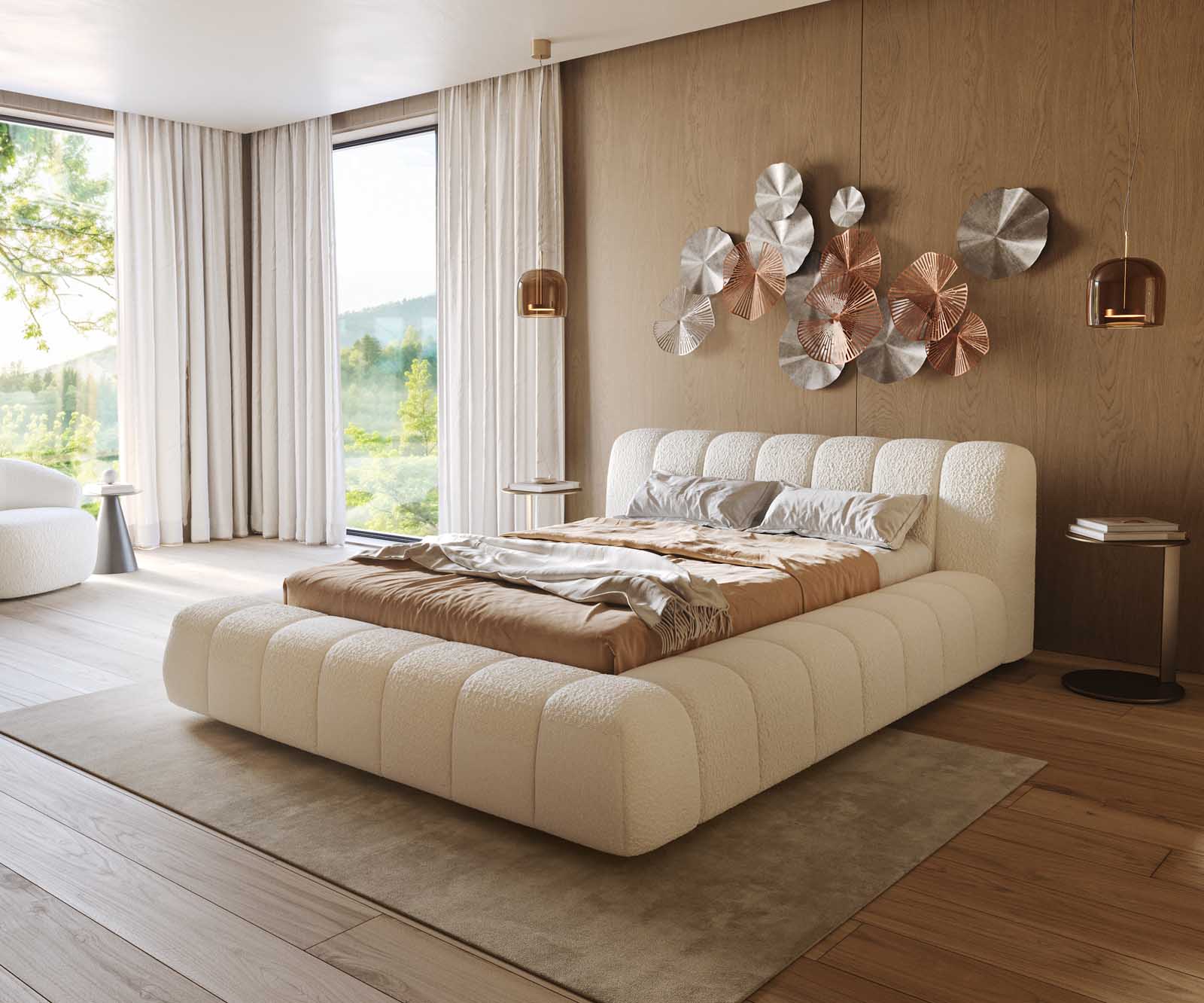 Polsterbettgestell Cutio 140x200 cm Bouclé Creme-Weiß Polsterbettgestell Cutio 140x200 cm Bouclé Creme-Weiß