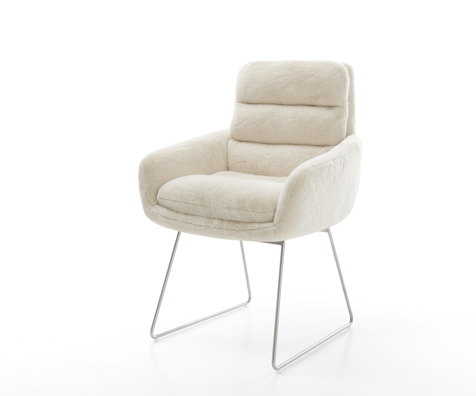 Esszimmerstuhl Abelia-Flex mit Armlehnen Plüsch Creme-Weiß Kufengestell Edelstahl 1