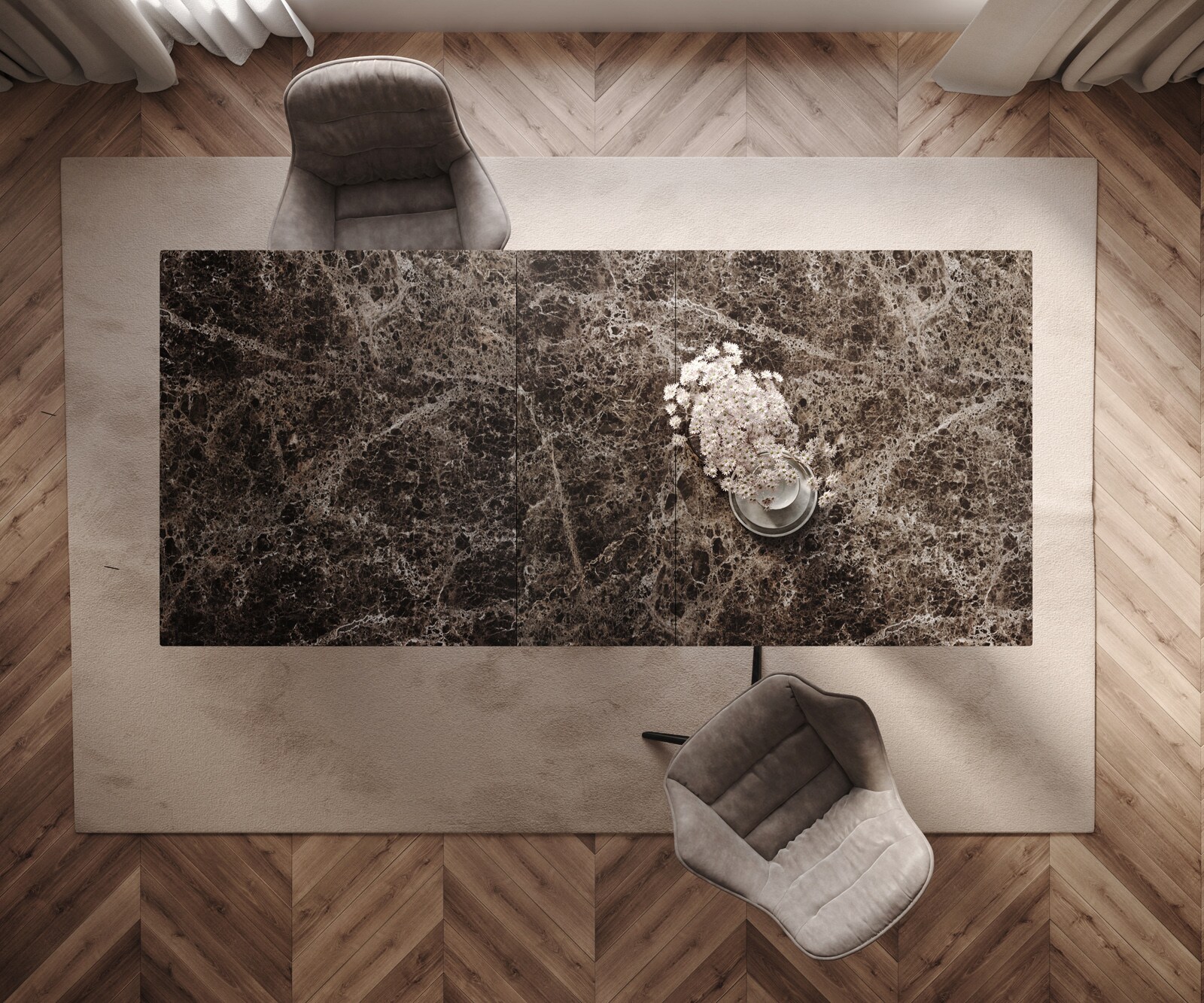 Table à manger Edge 180-220x100 céramique Laminam® Emperador Extra Lucidato marron foncé cadre en W noir extensible 6