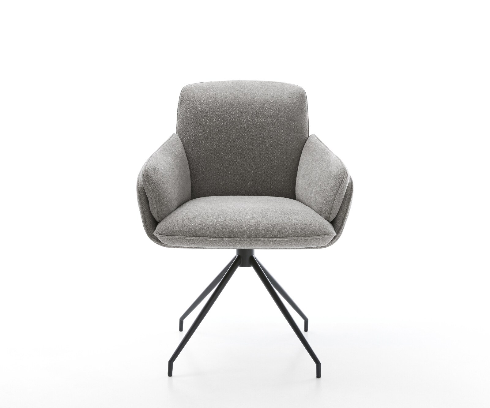 Chaise-de-salle-à-manger Luan-Flex avec accoudoirs tissu structuré doux gris pied croisé conique noir 2