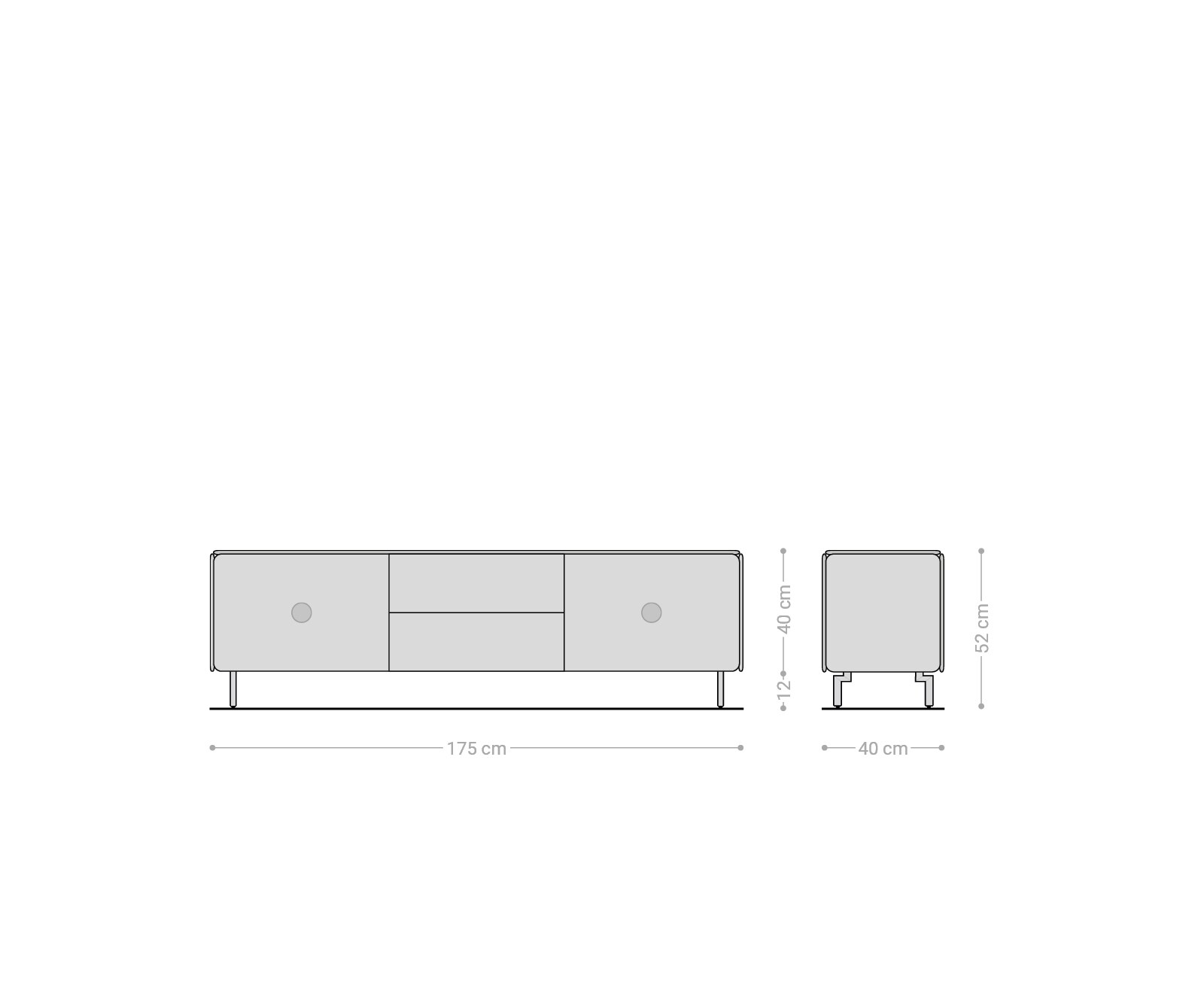 Meuble-TV Shavani 175 cm, acacia naturel, 2 portes, 2 tiroirs, piètement ovale en métal noir 6