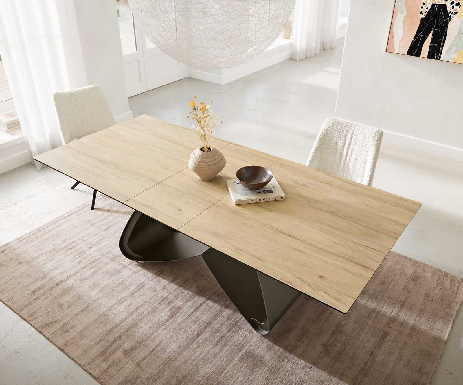 Table à manger Edge 180-220x100 Céramique Laminam® Sabbia Couleur chêne cadre en W Effet Titane Extensible 4