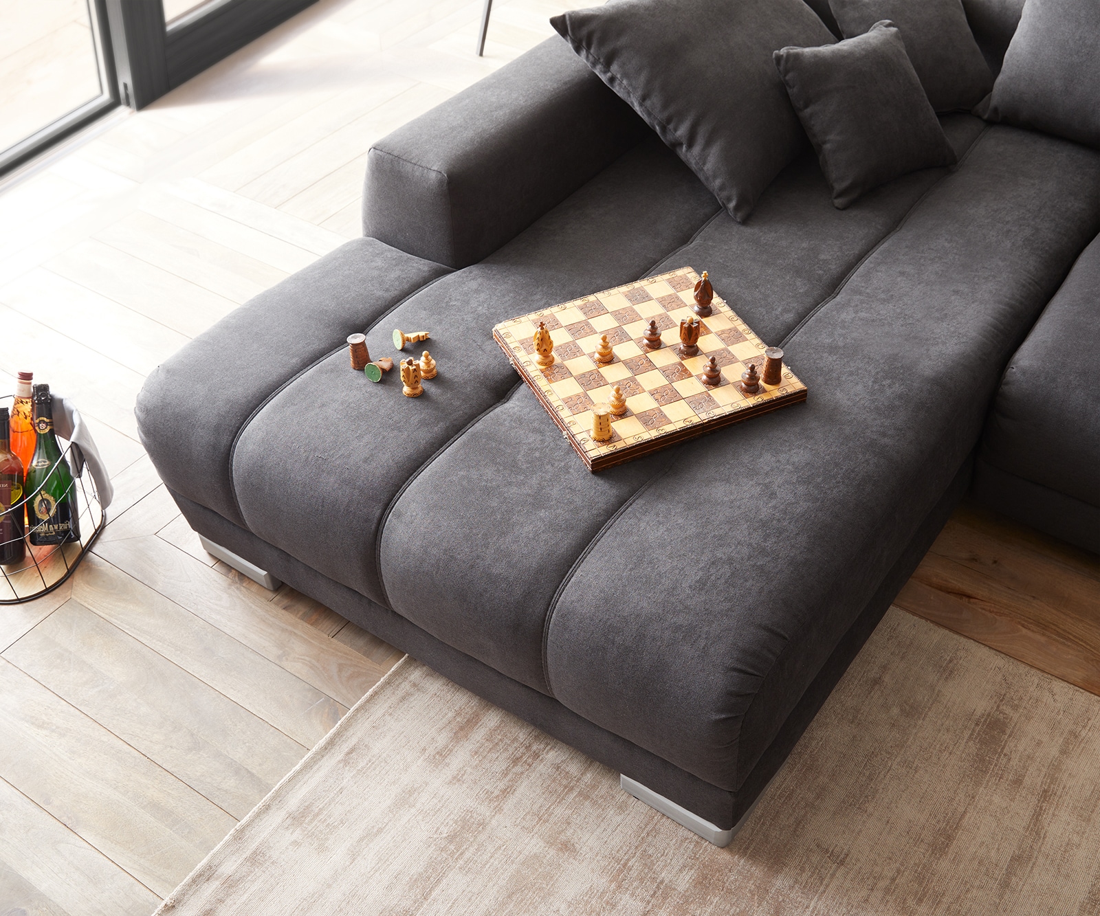 Ecksofa Nabor 300x230 cm Mikrofaser Schwarz Recamiere links inkl. elektrischer Vorziehfunktion 5