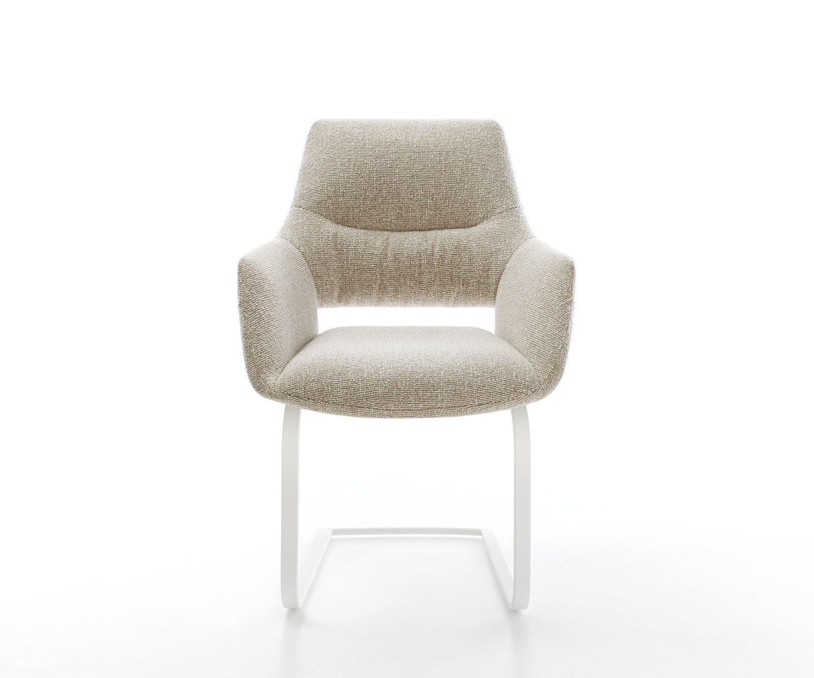 Freischwinger Yago-Flex mit Armlehnen Webstoff Soft Beige Freischwinger flach Weiß Taschenfederkern 1