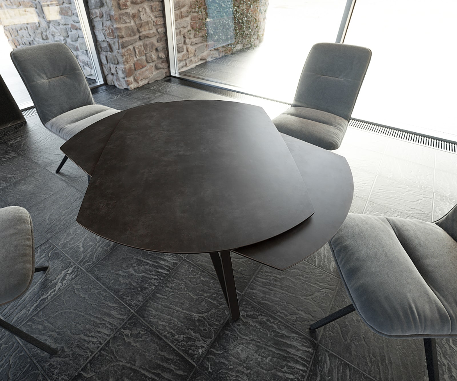 Esstisch Carlow 130/200x95 cm Keramik Grau Metall ausziehbar 2 Esstisch Carlow 130/200x95 cm Keramik Grau Metall ausziehbar 2