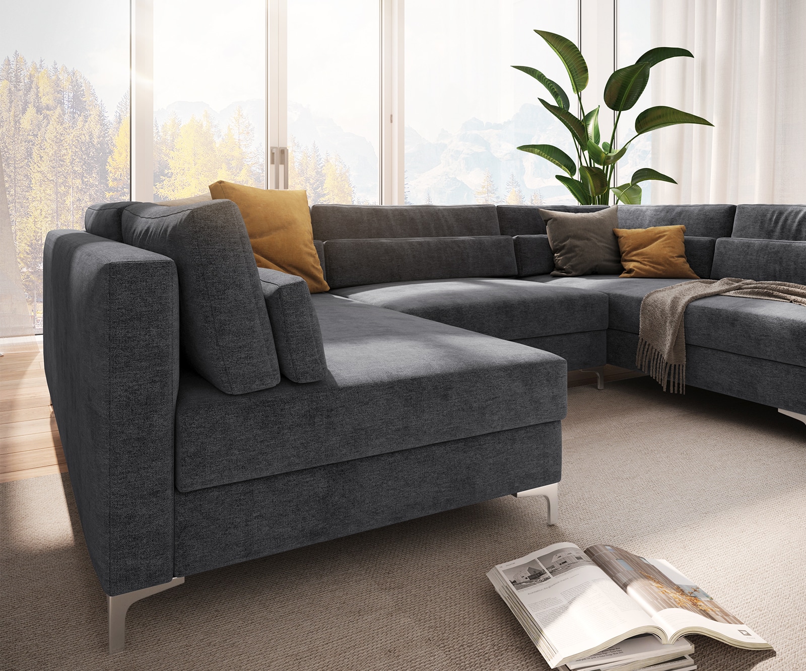 Wohnlandschaft Elio 300x185 cm Mikrofaser Graphite mit Hocker 6 Wohnlandschaft Elio 300x185 cm Mikrofaser Graphite mit Hocker 6