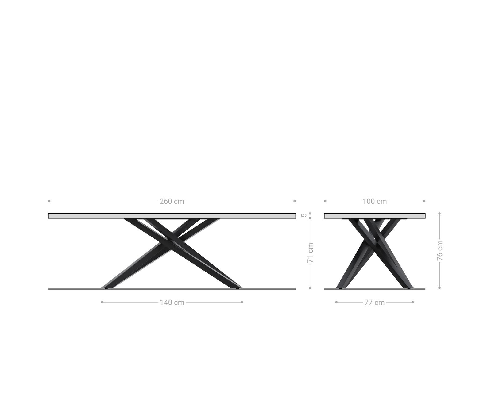 Esstisch Edge 260x100 XL Akazie Platin Kreuzgestell Rechteck Schwarz Live-Edge 8