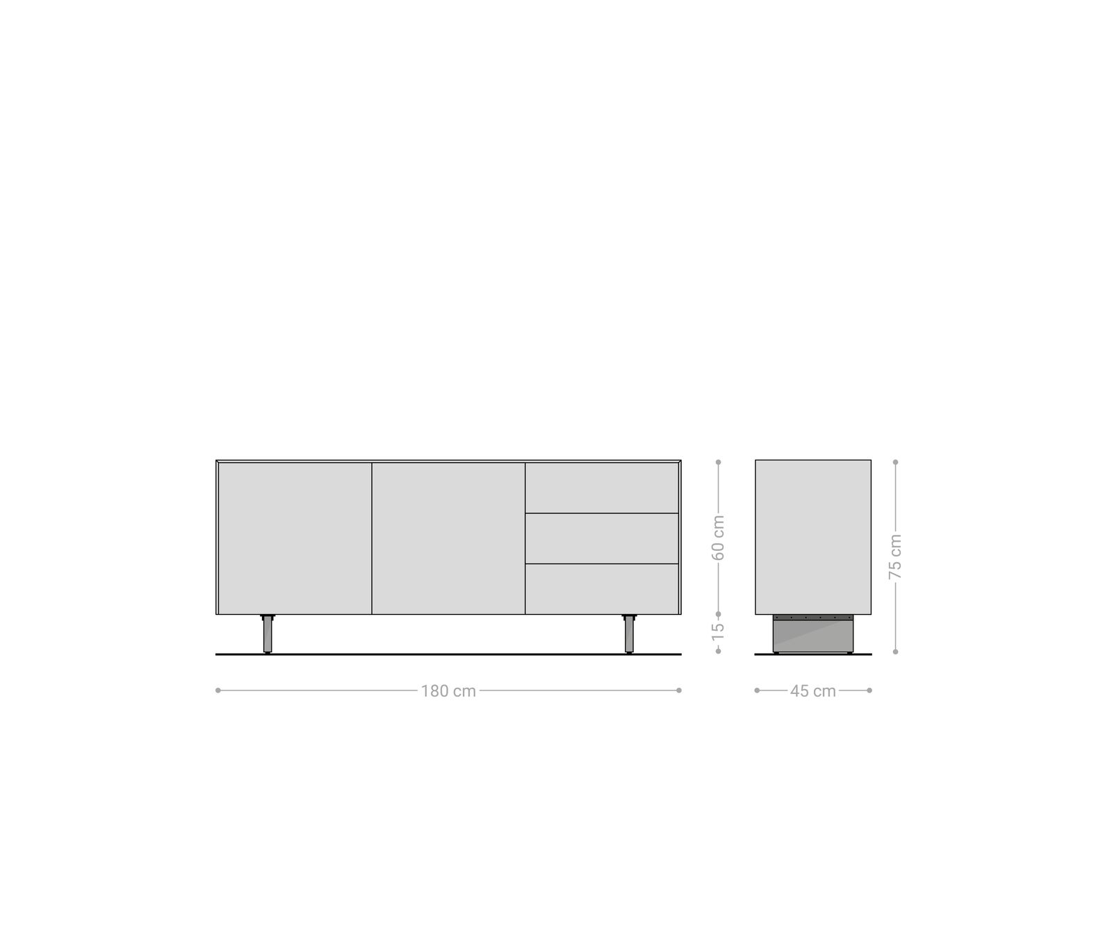 Sideboard Cuor 180 cm Keramik Laminam® Sabbia Eichefarbig 2 Türen 3 Schubfächer Fuß Schwebeoptik Acrylglas 8