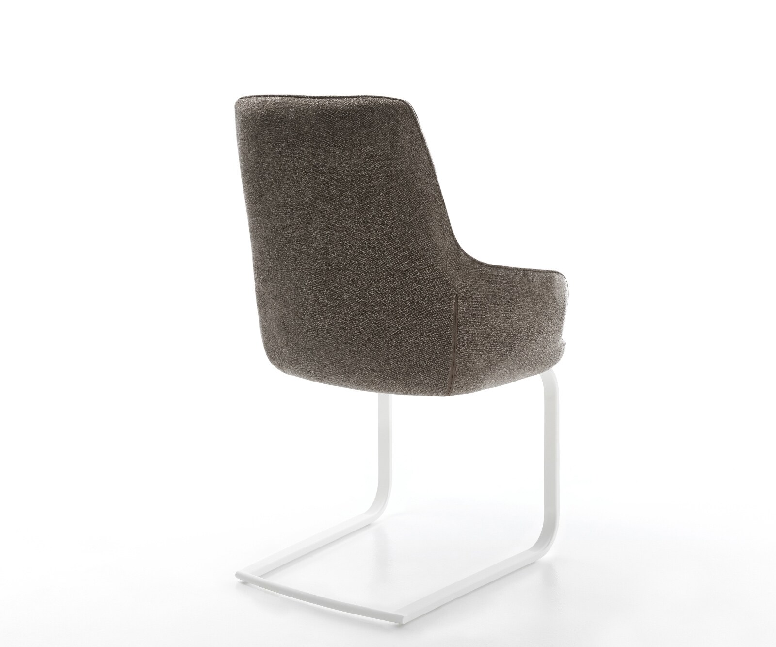 Cantilever Zelia-Flex avec accoudoirs tissu structuré doux taupe pied cantilever plat blanc ressorts ensachés 5