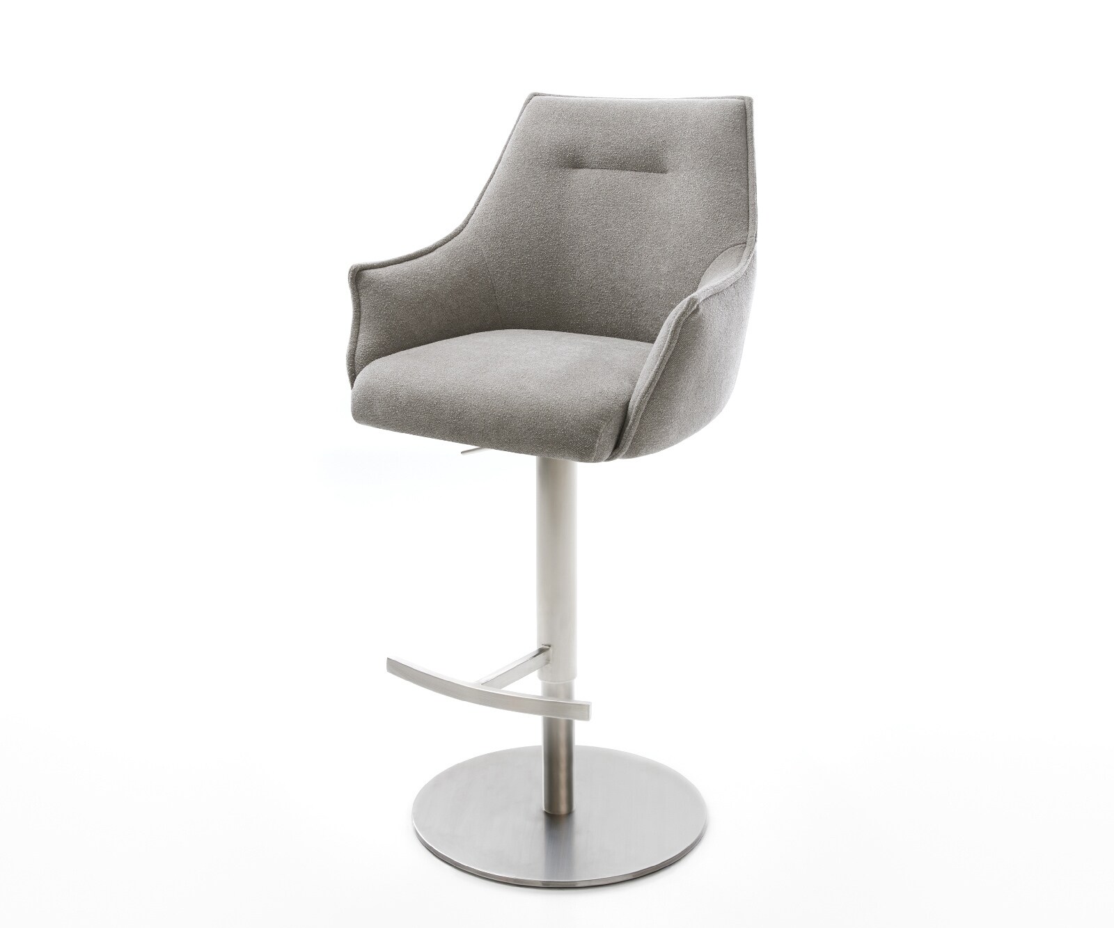 Barstuhl Alja-Flex Strukturstoff Soft Grau Drehfuß höhenverstellbar Edelstahl Silberfarben Taschenfederkern 1