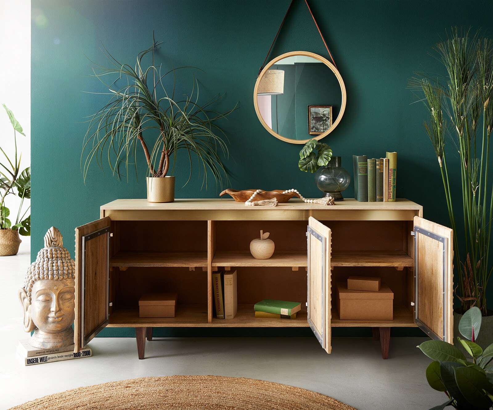 Kommode Budaya 150 cm Mango Natur 3 Türen Fuß vierkant 5