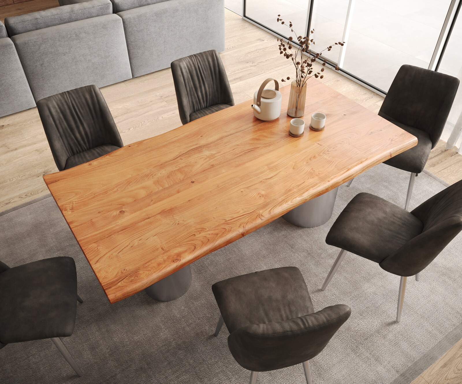Table à manger Edge 200x100 XL acacia naturee Troa acier inoxydable brossé Live-Edge 4