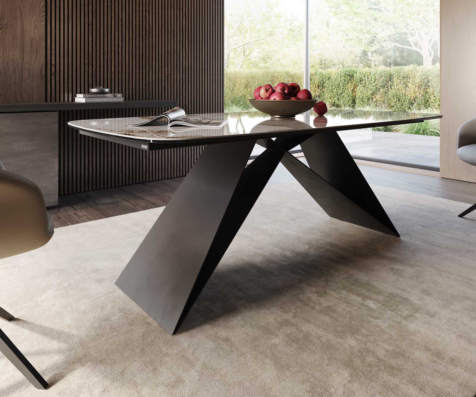 Esstisch Edge Boot 200x100 Keramik Minas Melange Weiß-Beige V-Gestell Flachstahl Schwarz 5 Esstisch Edge Boot 200x100 Keramik Minas Melange Weiß-Beige V-Gestell Flachstahl Schwarz 5