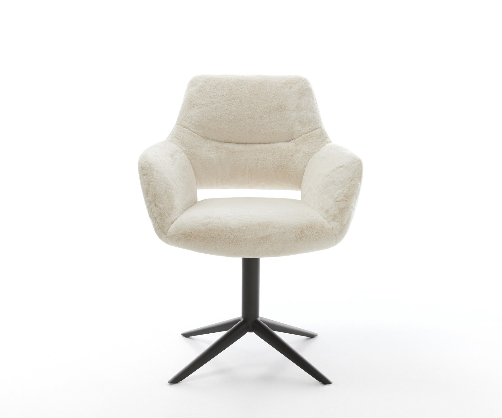 Drehstuhl Yago-Flex mit Armlehnen Plüsch Creme-Weiß Fußkreuz Schwarz 360° drehbar Wippfunktion Taschenfederkern 1