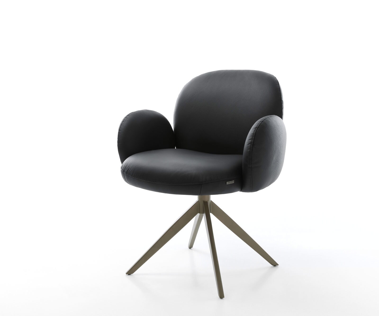 Drehstuhl Nube-Flex mit Armlehnen Echt-Leder Schwarz Kreuzgestell breit Effektfinish Titan 360° drehbar Wippfunktion Taschenfederkern