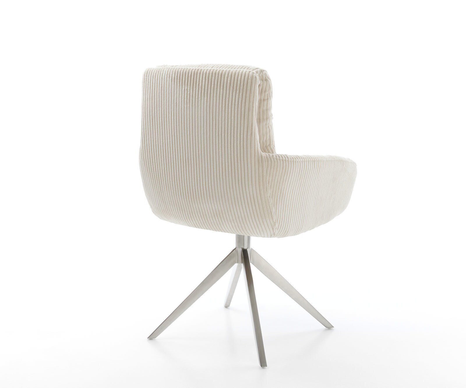 Esszimmerstuhl Abelia-Flex mit Armlehnen Cord Beige Kreuzgestell breit Edelstahl 5