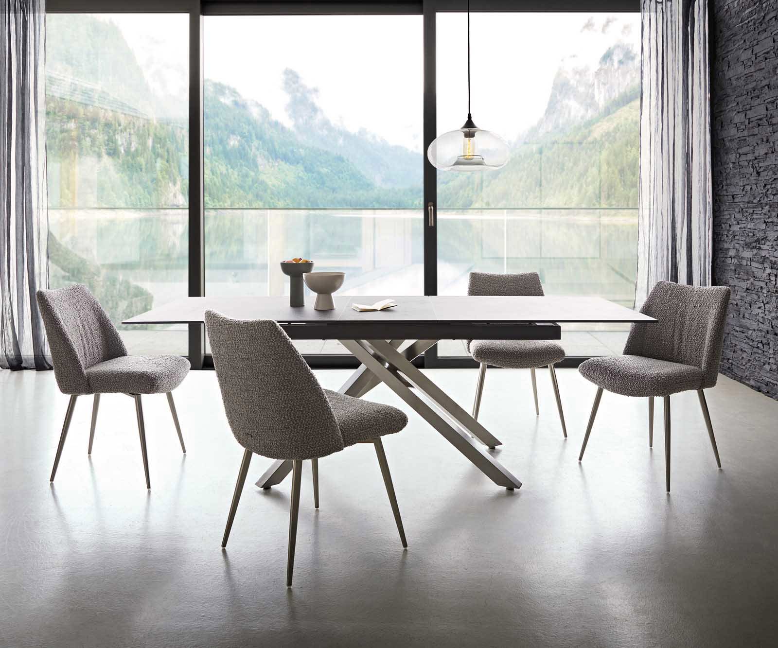 Esszimmerstuhl Elso-Flex Bouclé Silbergrau 4-Fuß konisch Edelstahl Taschenfederkern 5 Esszimmerstuhl Elso-Flex Bouclé Silbergrau 4-Fuß konisch Edelstahl Taschenfederkern 5