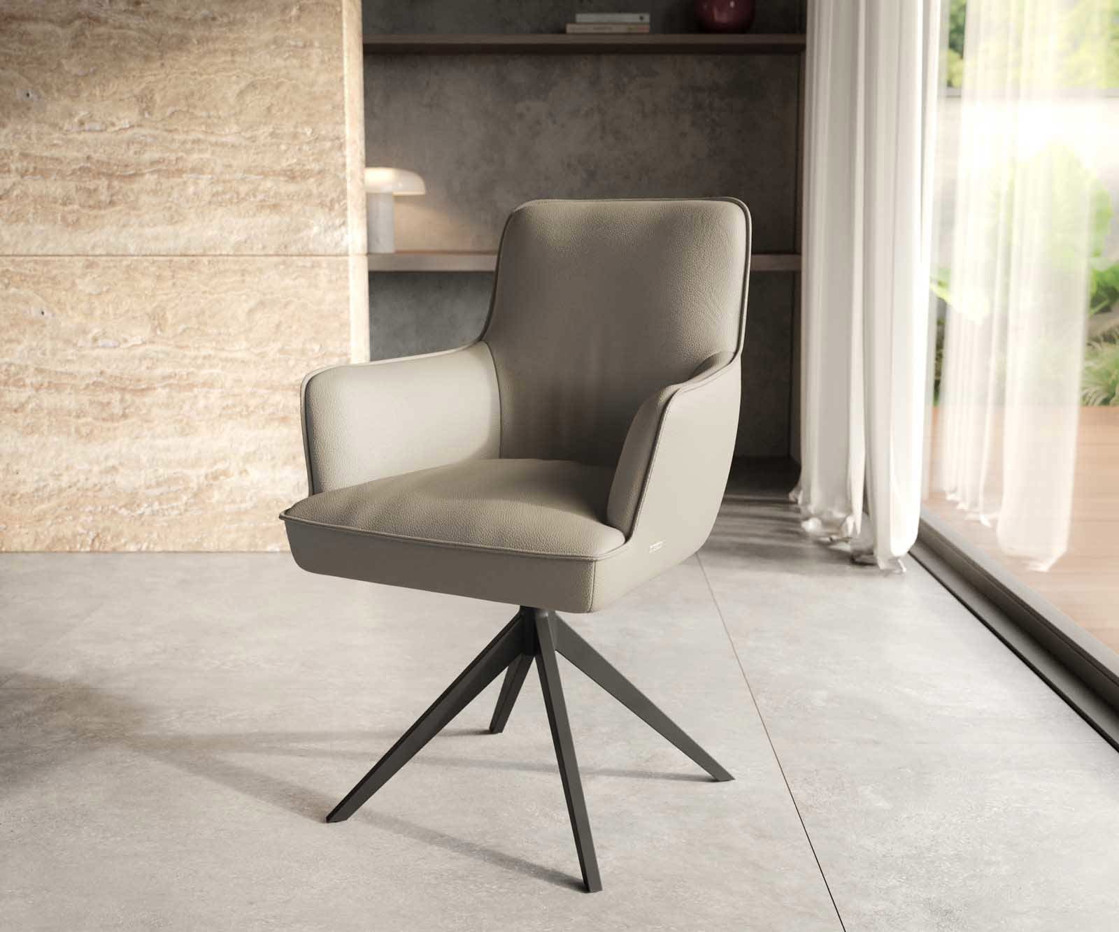 Drehstuhl Heira-Flex mit Armlehnen Echt-Leder Schlamm Kreuzgestell breit Schwarz 360° drehbar Taschenfederkern Drehstuhl Heira-Flex mit Armlehnen Echt-Leder Schlamm Kreuzgestell breit Schwarz 360° drehbar Taschenfederkern