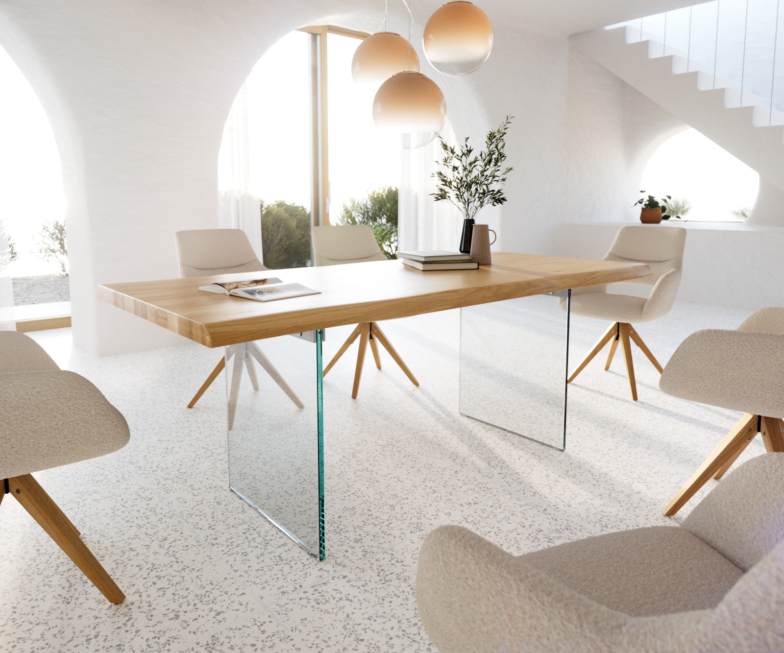 Esstisch Edge 200x100 Eiche Natur Glas Live-Edge Esstisch Edge 200x100 Eiche Natur Glas Live-Edge