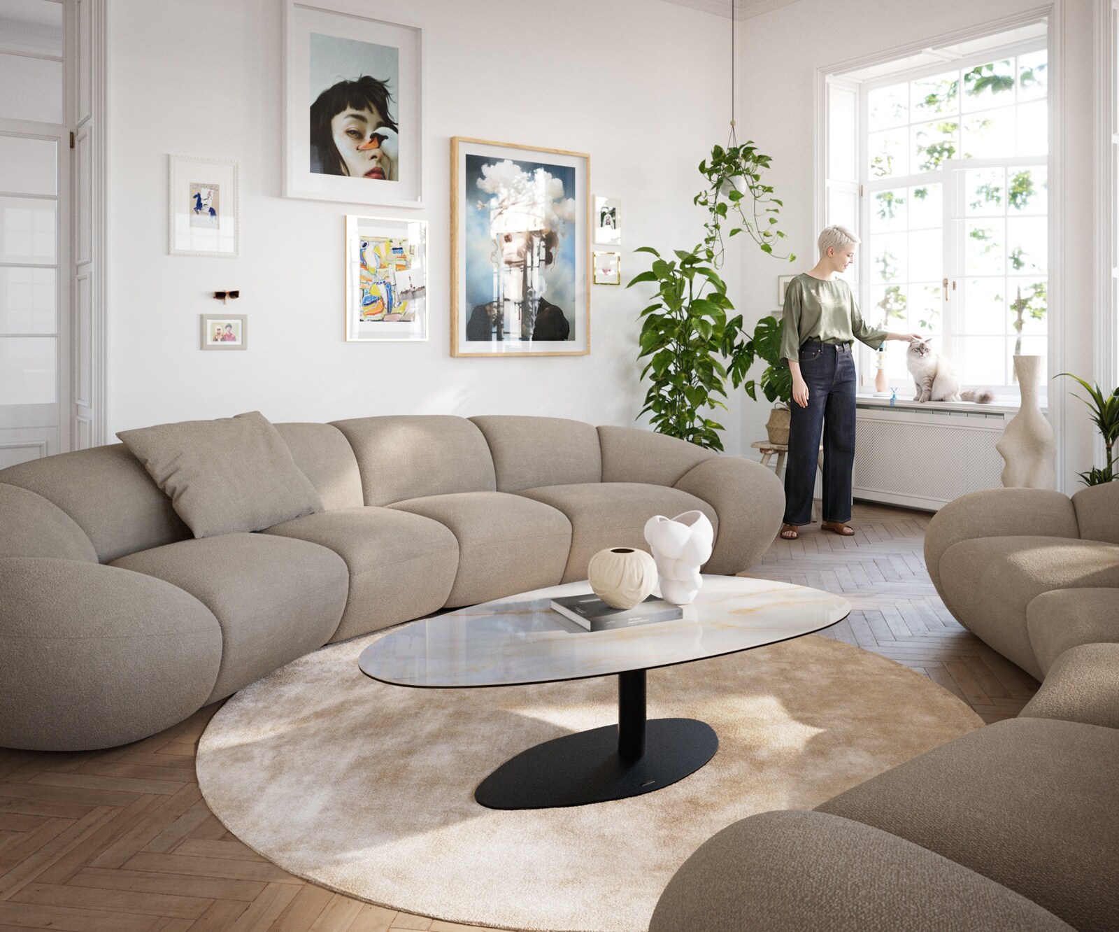 Couchtisch Edge Oval 140x75 cm Keramik Onyx Pearl Vibany Metall Schwarz 6