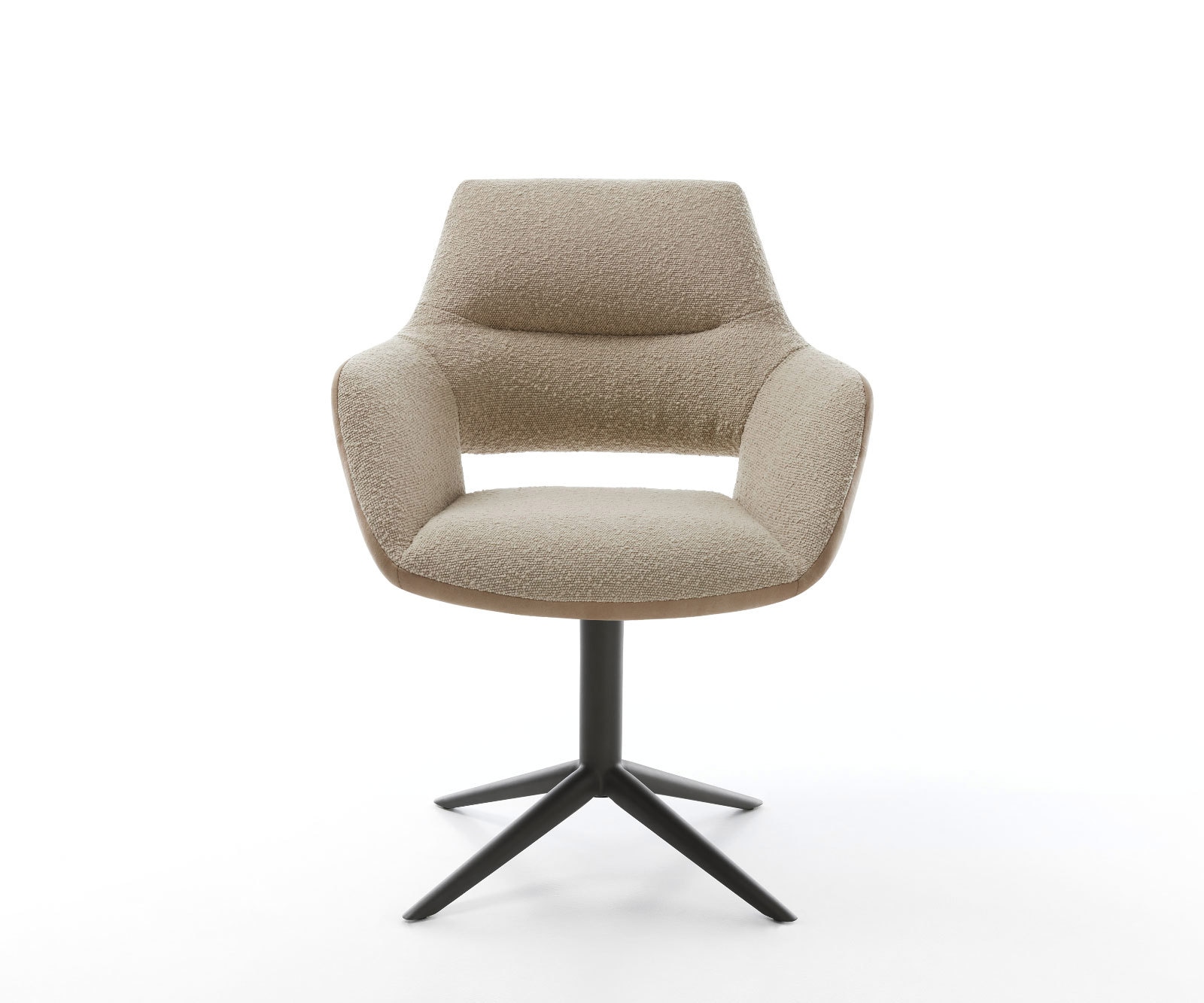 Chaise-pivotante Yago-Flex avec accoudoirs tissu mixte couleur boue pied de chaise 4 branches noir pivotement sur 360° fonction bascule ressorts ensachés 2