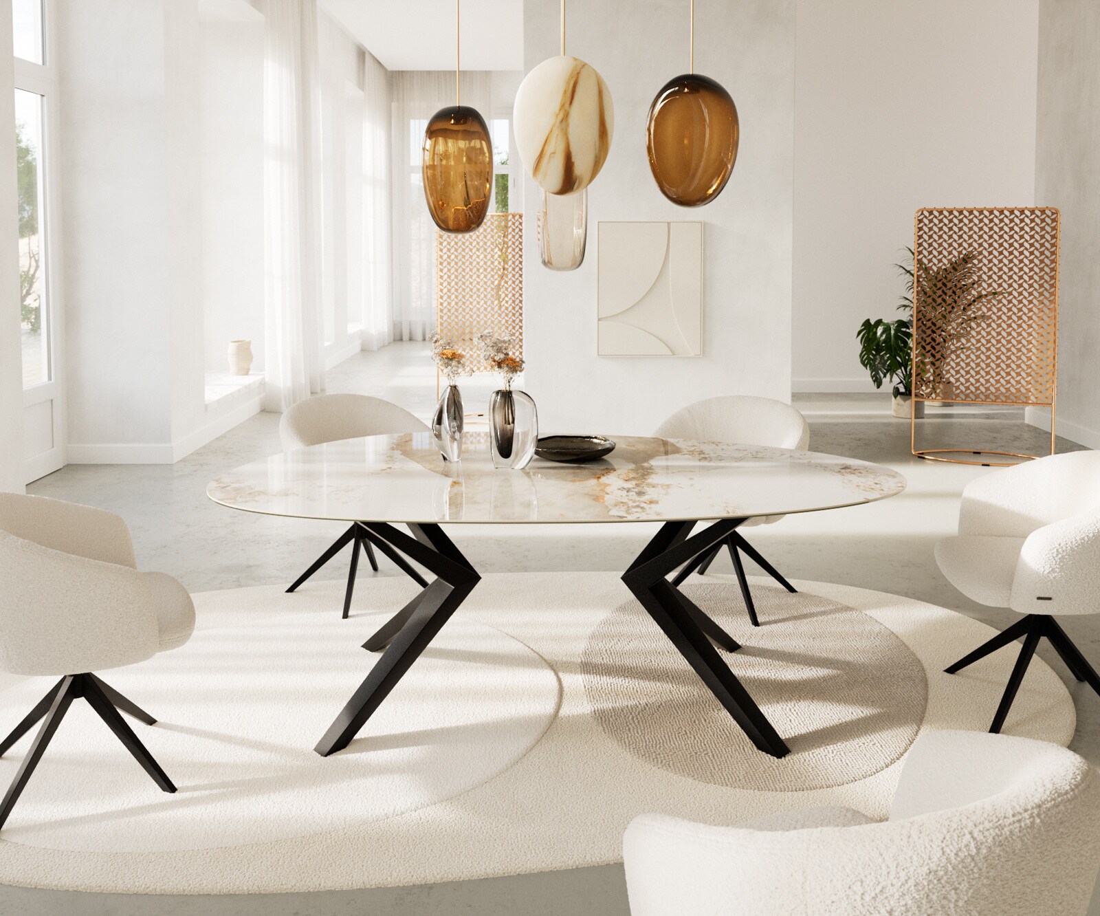 Esstisch Edge Oval 220x120 Keramik Minas Melange Weiß-Beige Zenthara kantig Metall Schwarz 1 Esstisch Edge Oval 220x120 Keramik Minas Melange Weiß-Beige Zenthara kantig Metall Schwarz 1