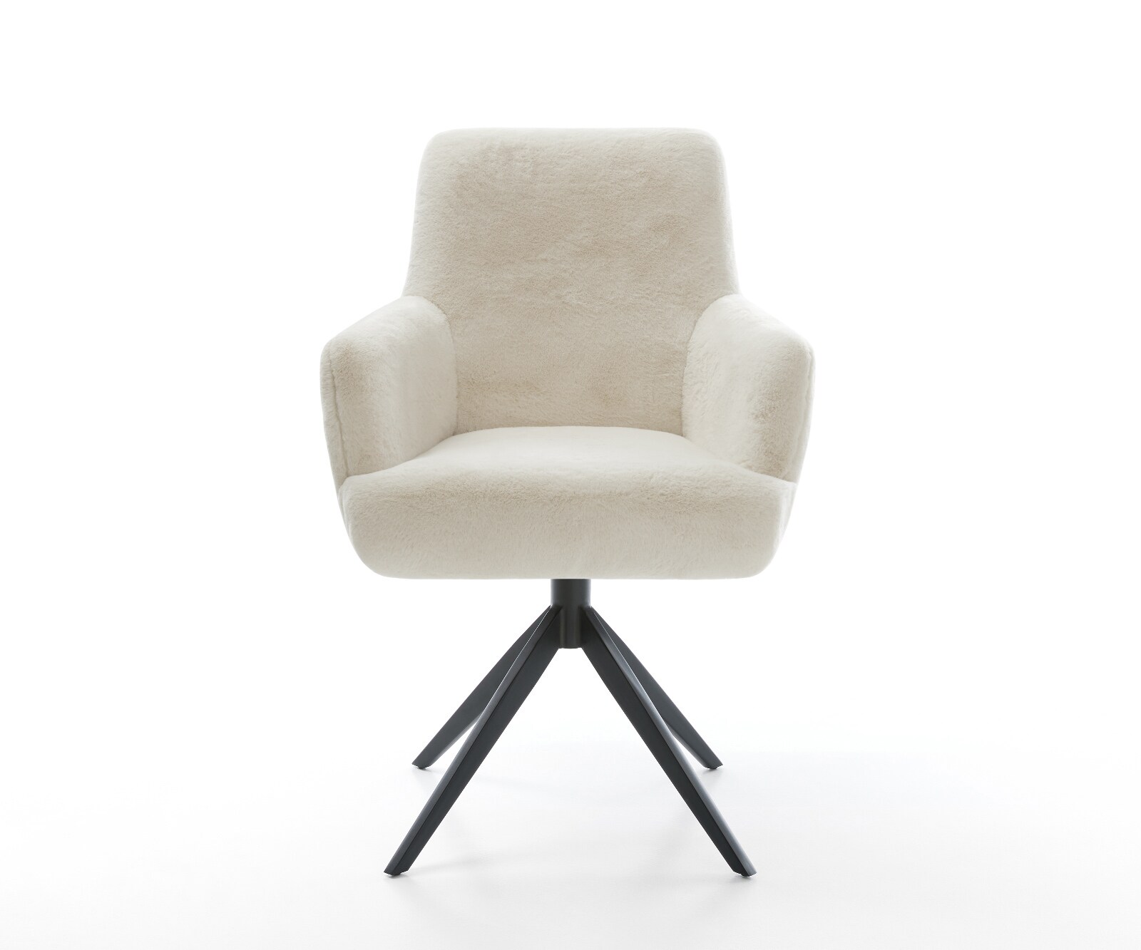 Chaise-pivotante Heira-Flex avec accoudoirs peluche crème-blanc pied croisé large noir pivotement sur 360° fonction bascule resorts ensachés 1