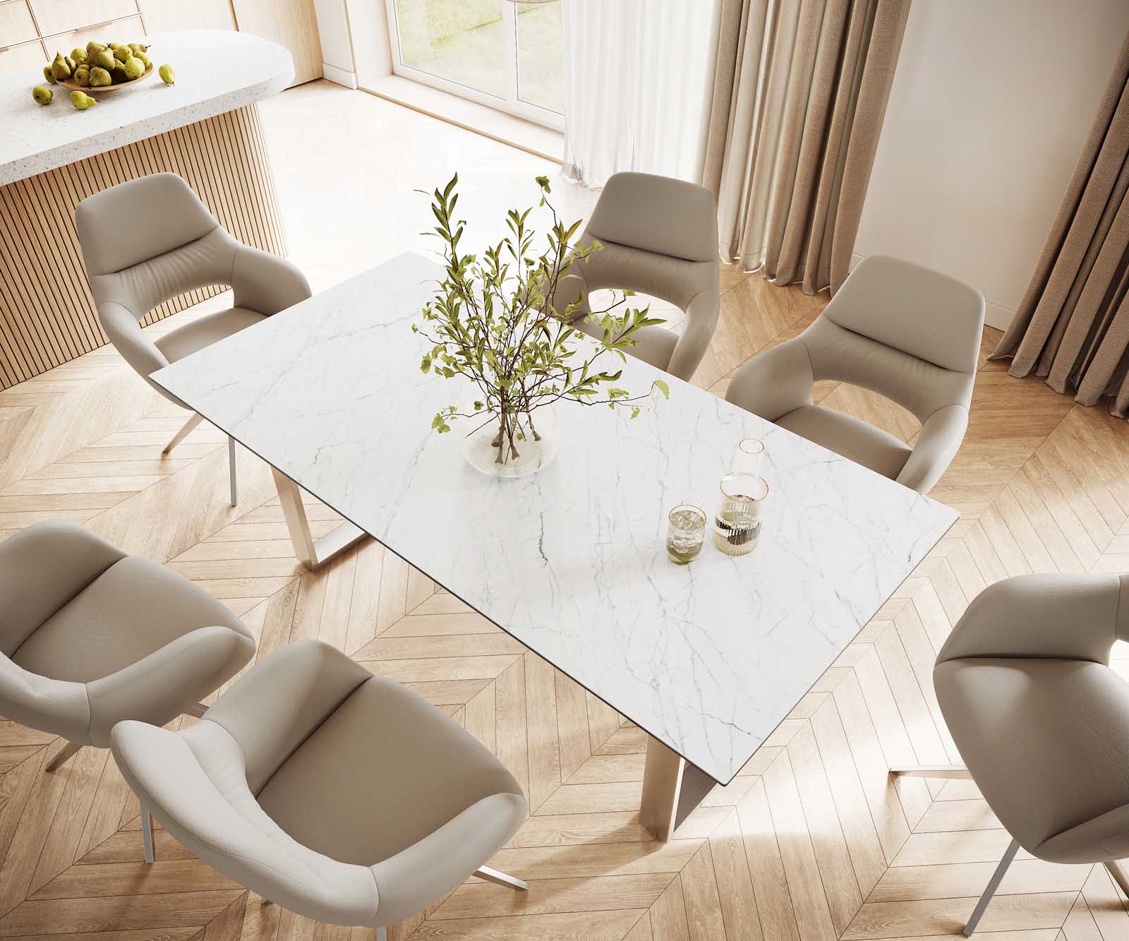 Esstisch Edge 200x100 Keramik Laminam® Statuarietto Weiß Edelstahl Schmal 3