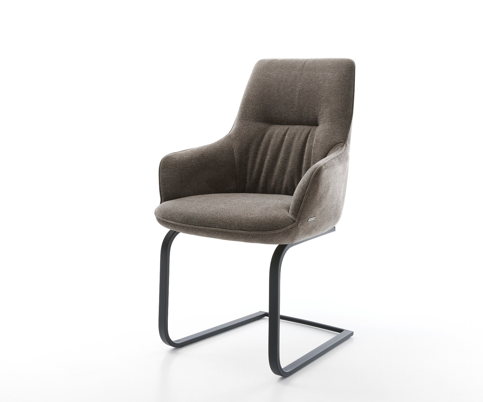 Cantilever Zelia-Flex avec accoudoirs tissu structuré doux taupe pied cantilever plat noir ressorts ensachés
