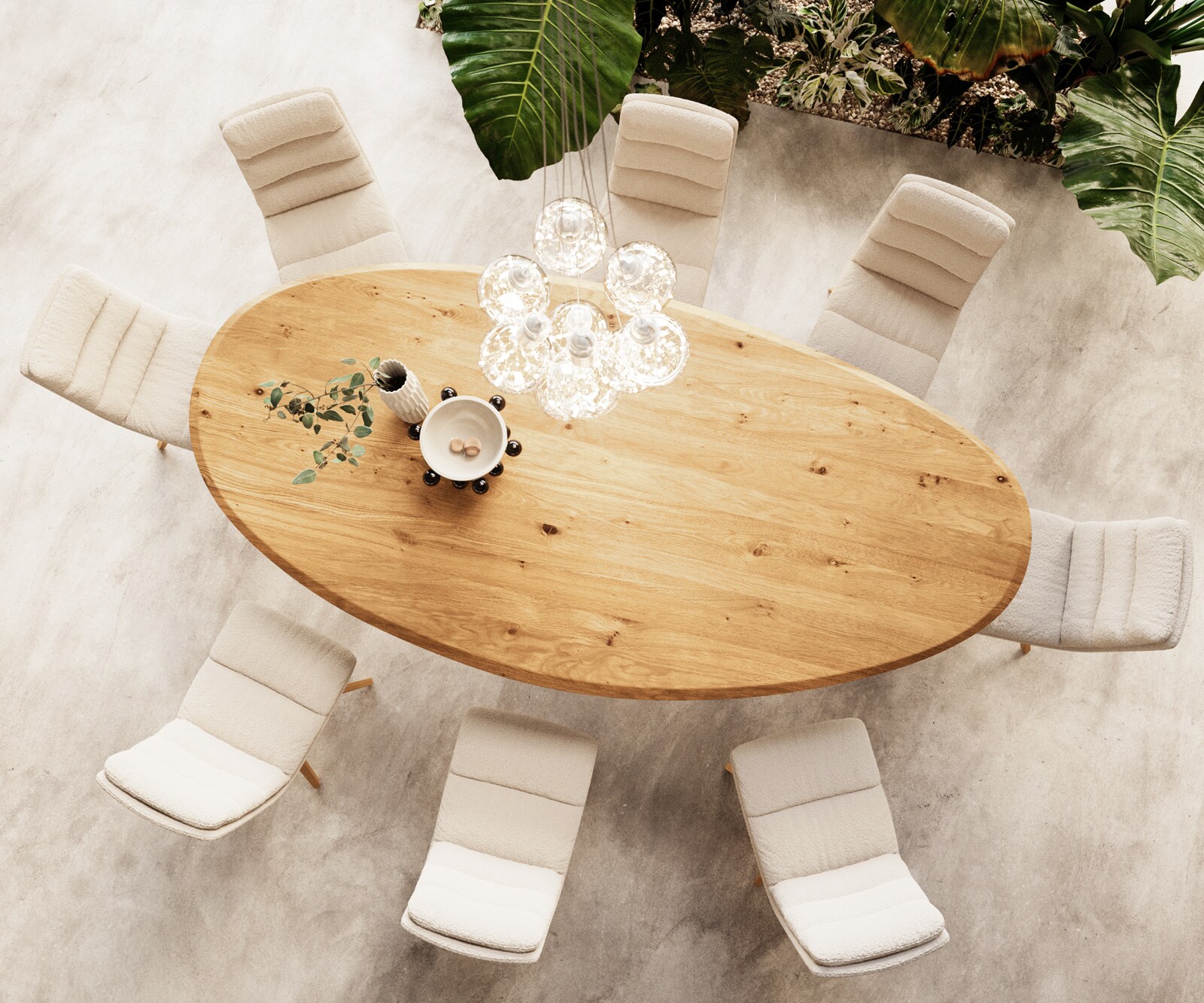 Esstisch Edge Oval 280x130x2,5 Eiche Natur Estelar rund Edelstahl Flow-Edge 1