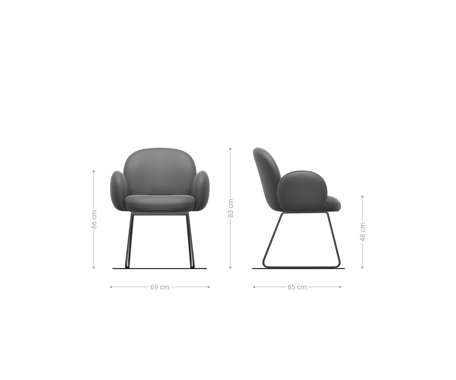 Chaise-de-salle-à-manger Nube-Flex avec accoudoirs bouclé gris argenté pied trapèze acier inoxydable brossé ressorts ensachés 6