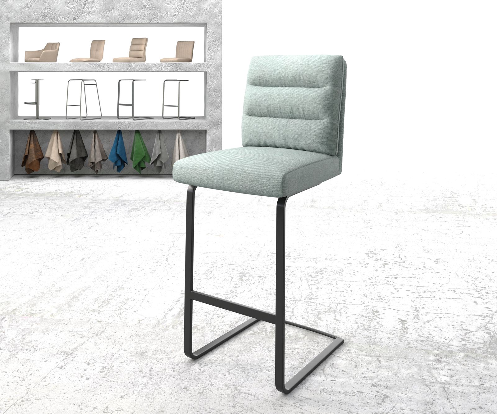Chaise-de-bar Pela-Flex rayures menthe chaise cantilever métal plat