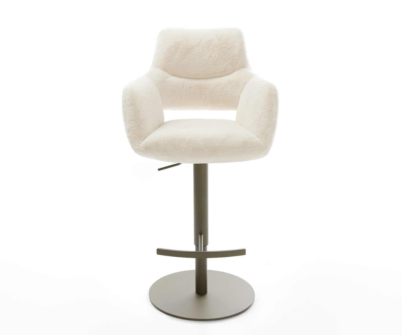 Chaise-de-bar Yago-Flex Peluche Crème-blanc Pied pivotant réglable en hauteur couleur titane Couleur titane Ressort ensaché 2